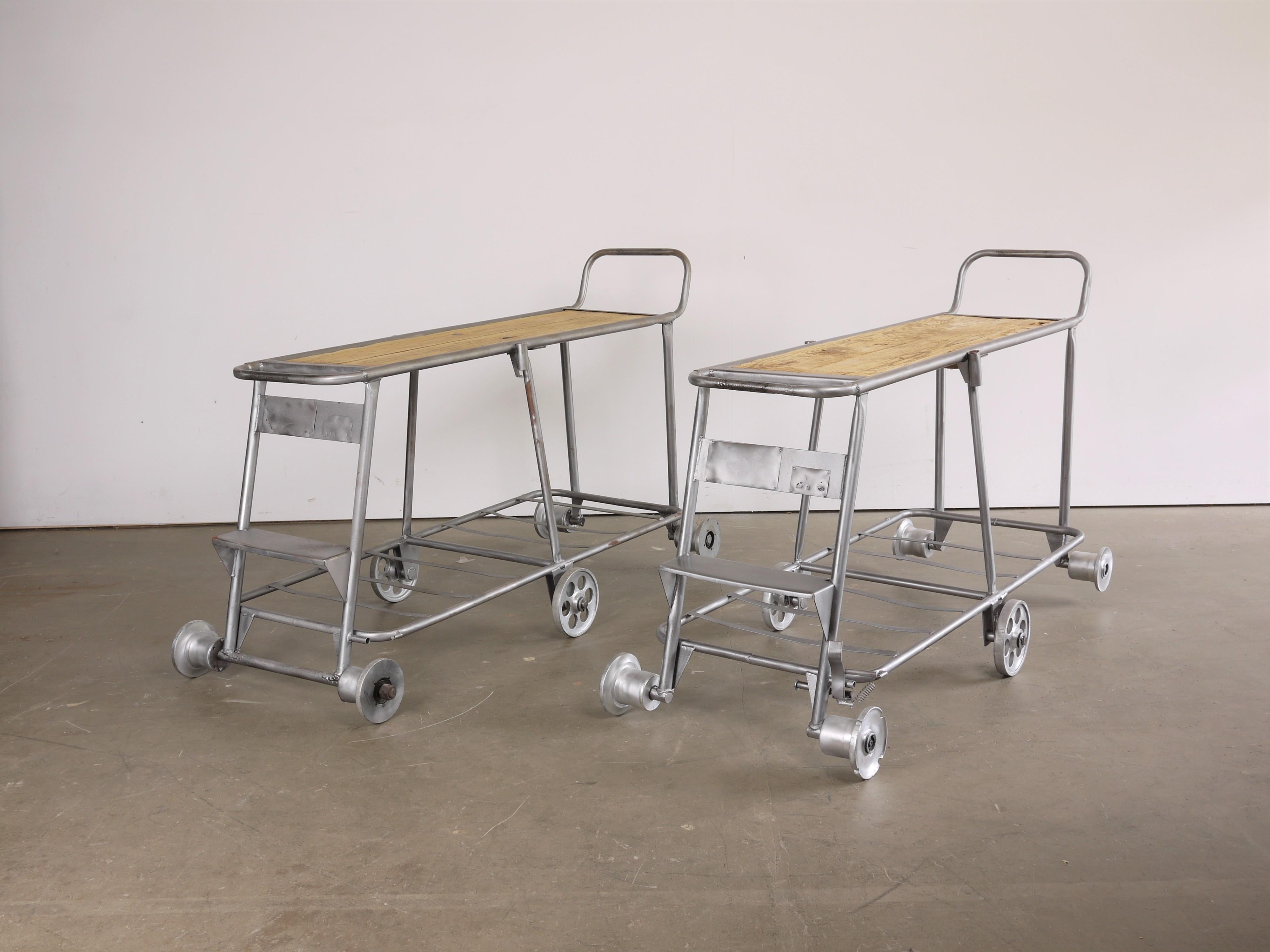 Aluminum 1960s Nursery Industrial Trolley Console/Occasional Table/Shelving, Special