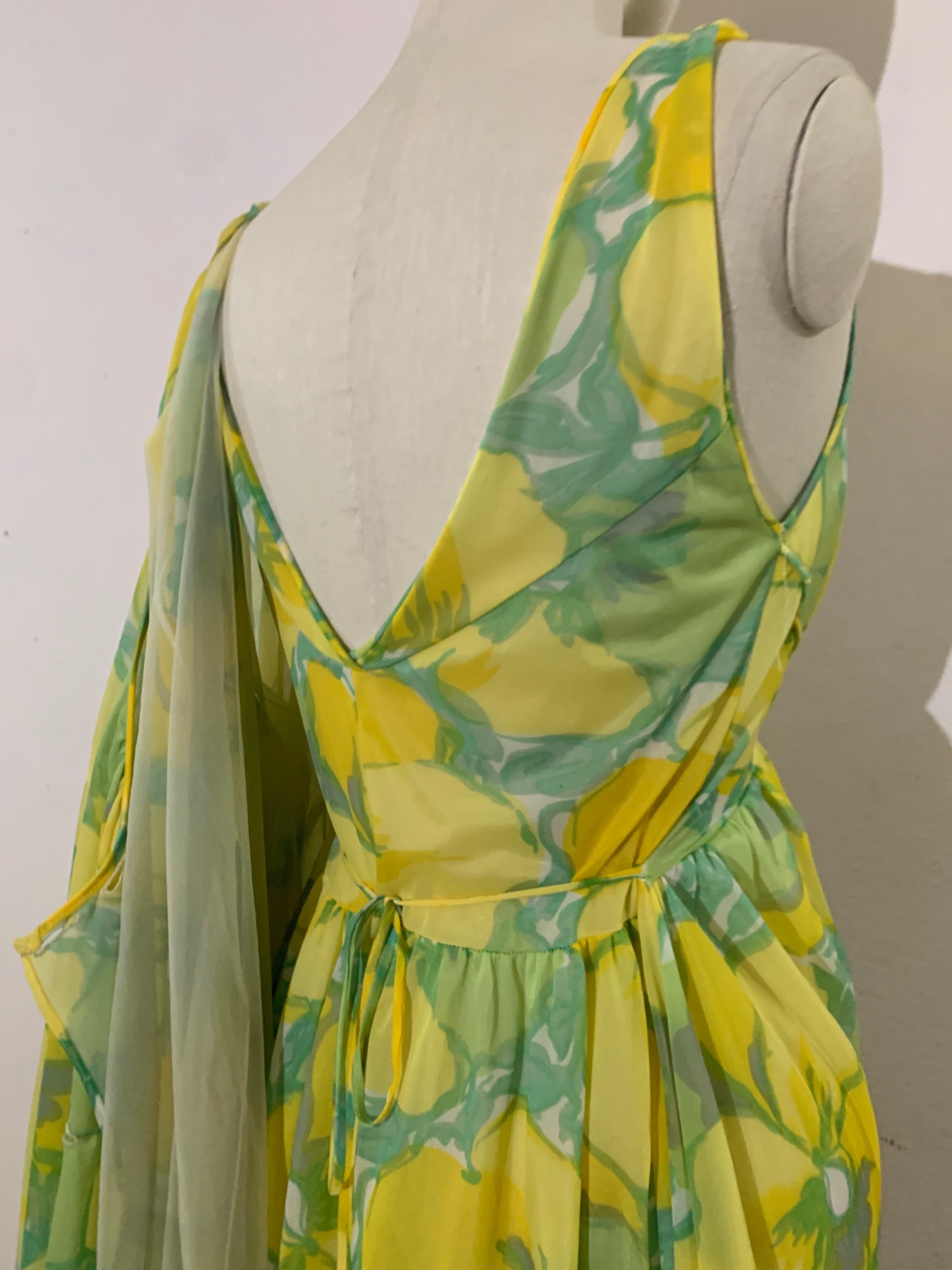 1960s Nylon Floral 2-Piece Nightgown & Robe Ensemble in Lime and Aqua For Sale 6