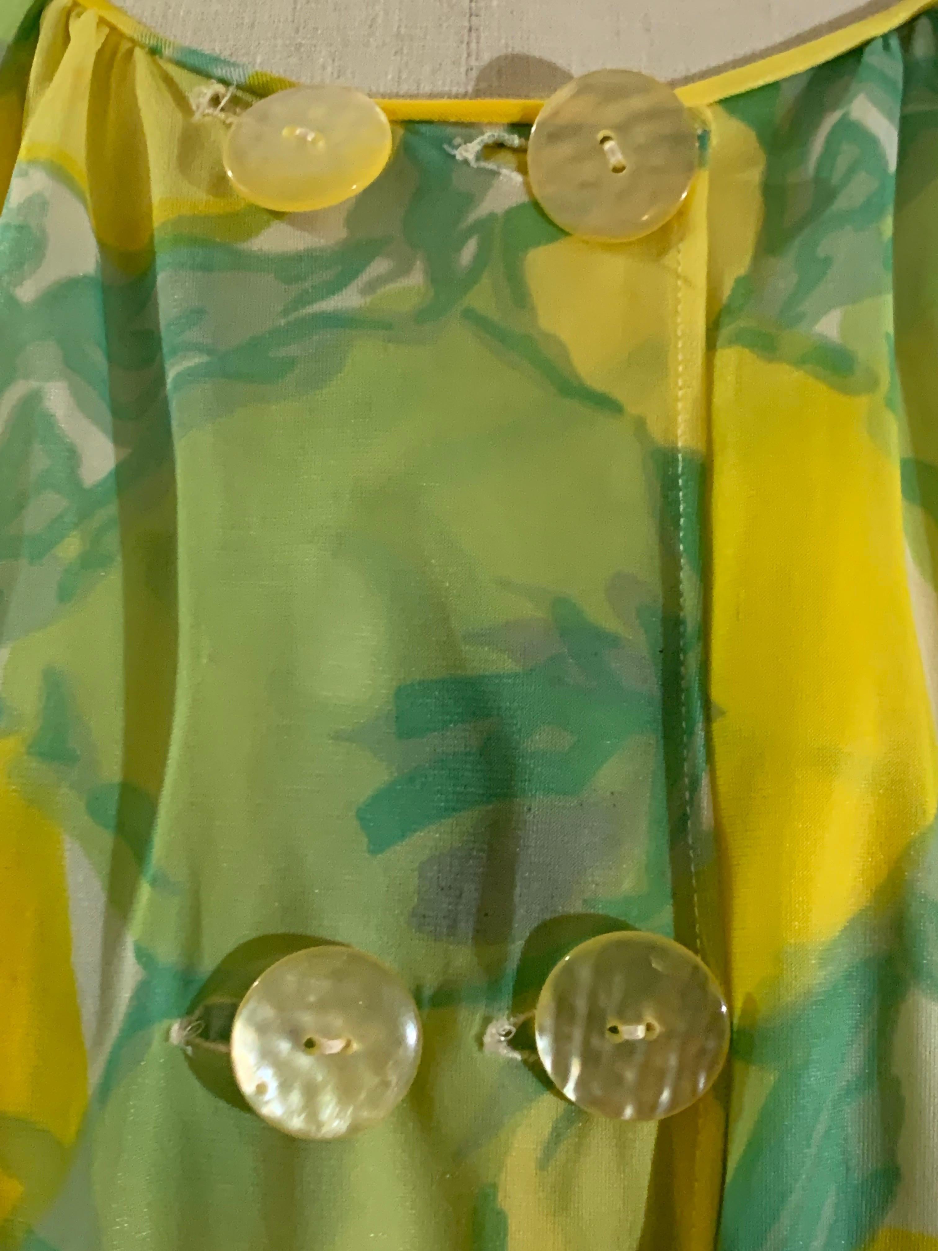 1960s Nylon Floral 2-Piece Nightgown & Robe Ensemble in Lime and Aqua For Sale 10