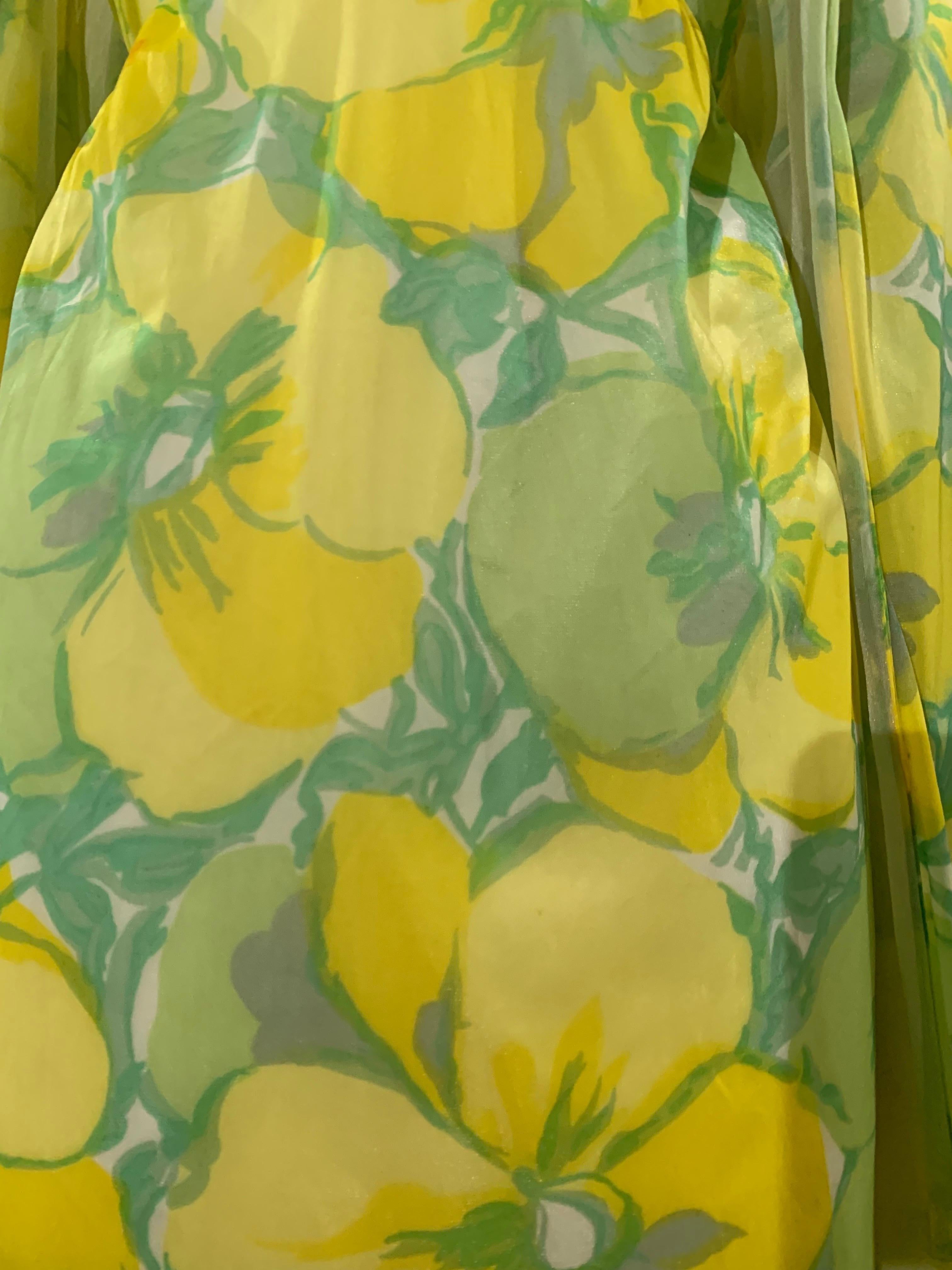 Brown 1960s Nylon Floral 2-Piece Nightgown & Robe Ensemble in Lime and Aqua For Sale