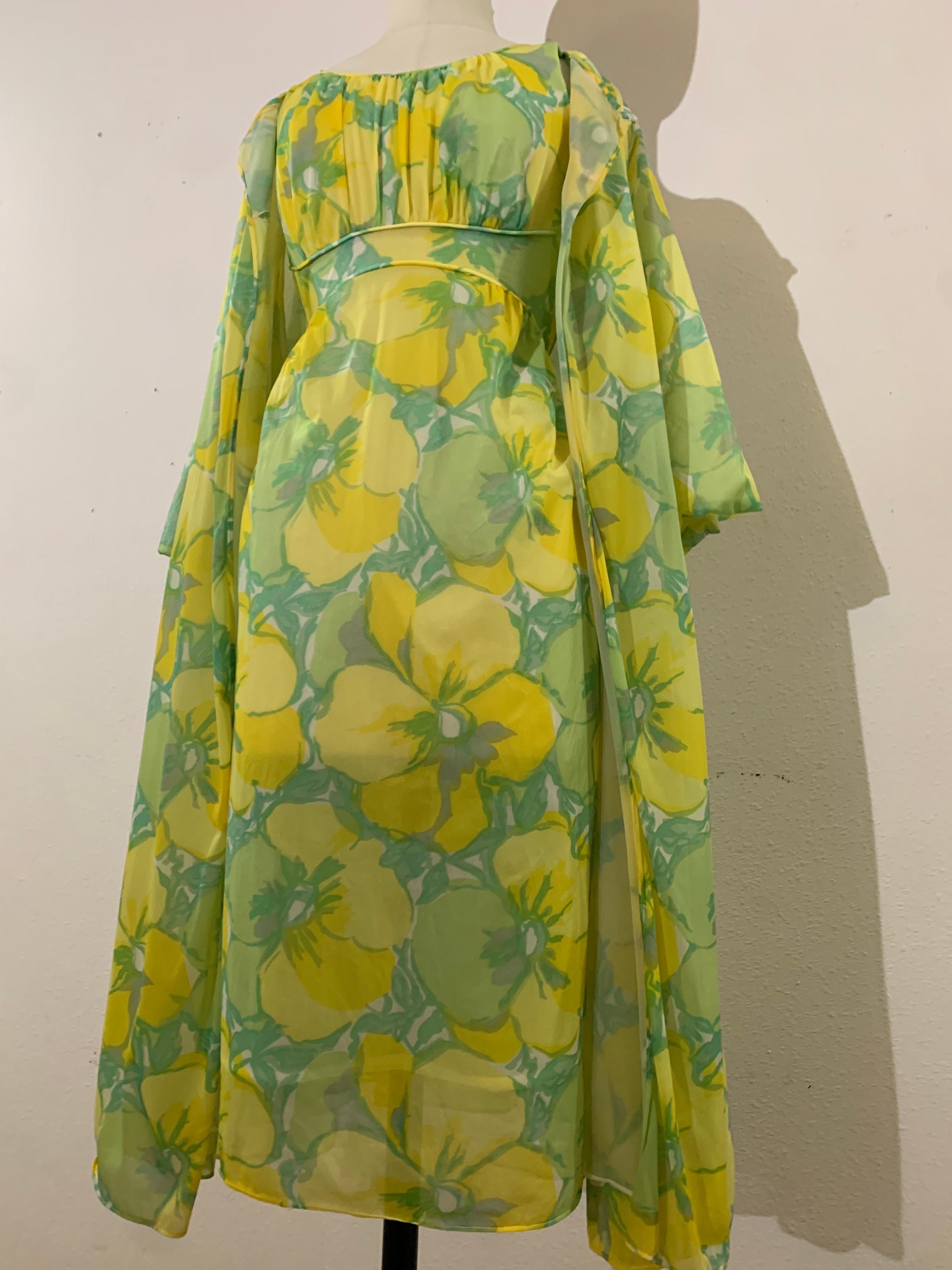 Women's 1960s Nylon Floral 2-Piece Nightgown & Robe Ensemble in Lime and Aqua For Sale