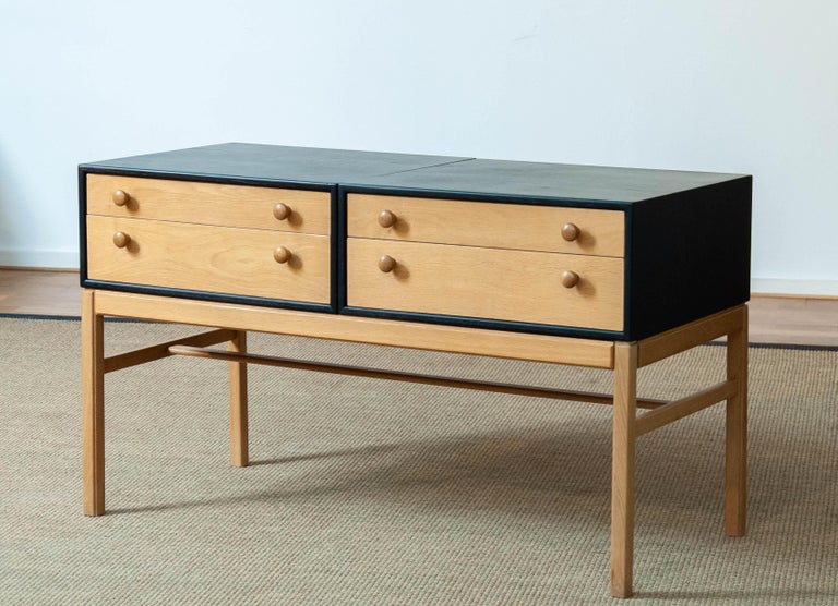 Mid-20th Century 1960's Oak and Black Lacquered Hall Chest / Side Board by 