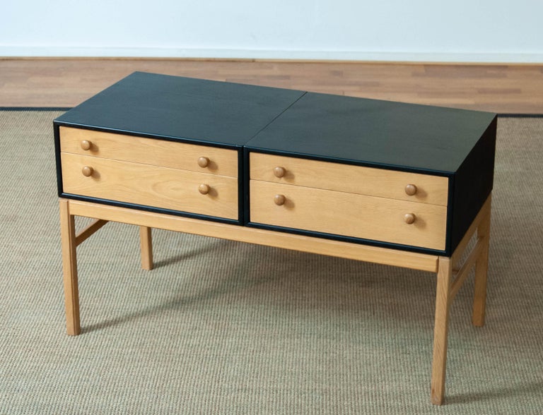 1960's Oak and Black Lacquered Hall Chest / Side Board by 