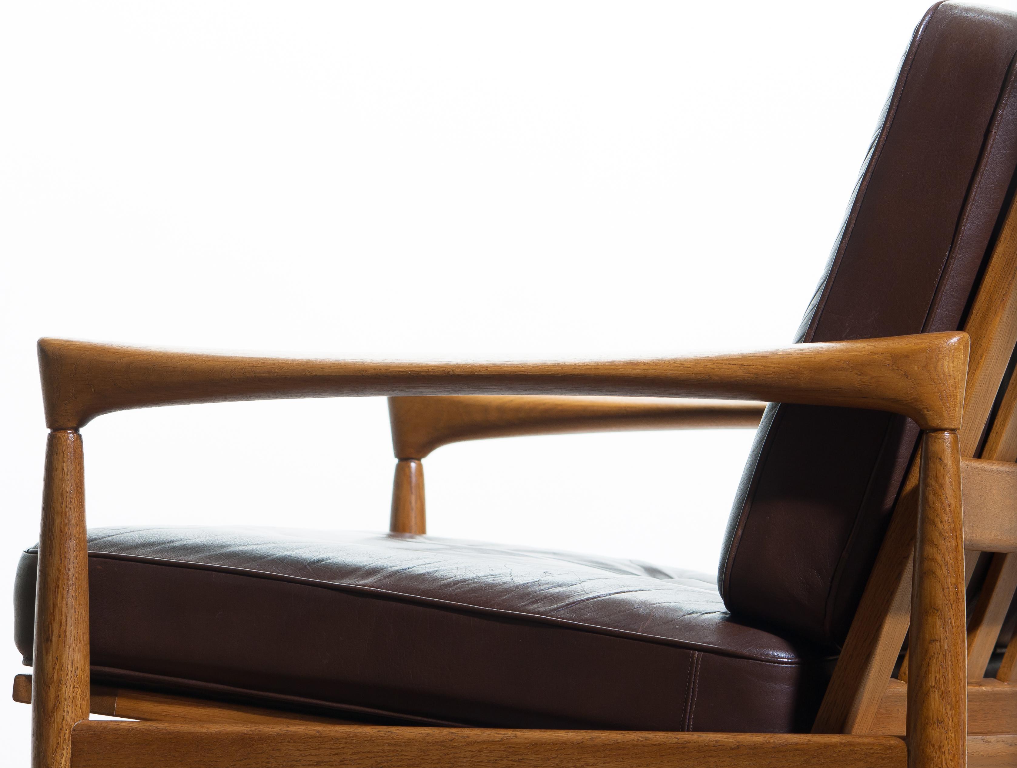 1960s, Oak and Brown Leather Lounge Chair by Erik Wörtz for Bröderna Anderssons 6