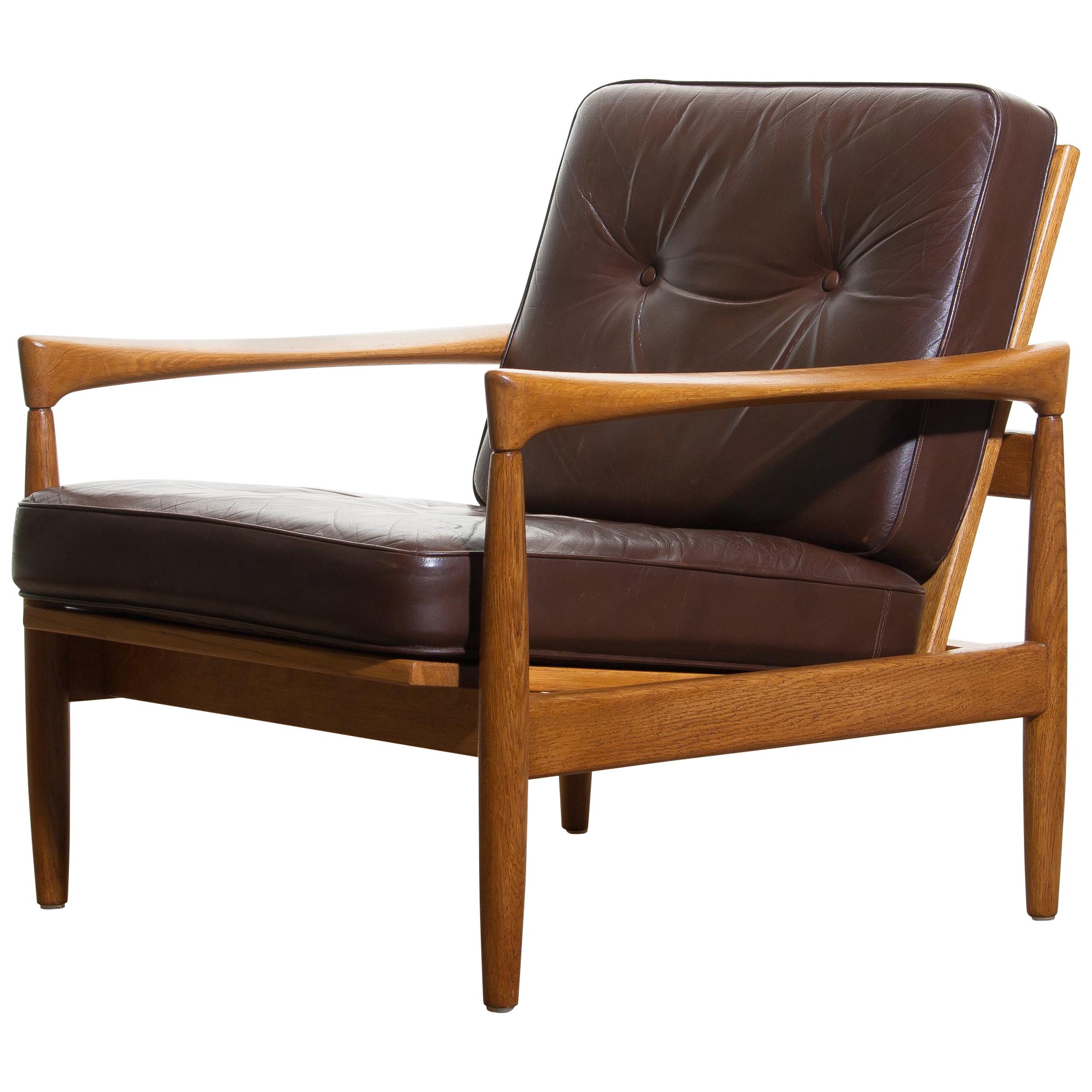 Swedish 1960s, Oak and Brown Leather Lounge Chair by Erik Wörtz for Broderna Anderssons