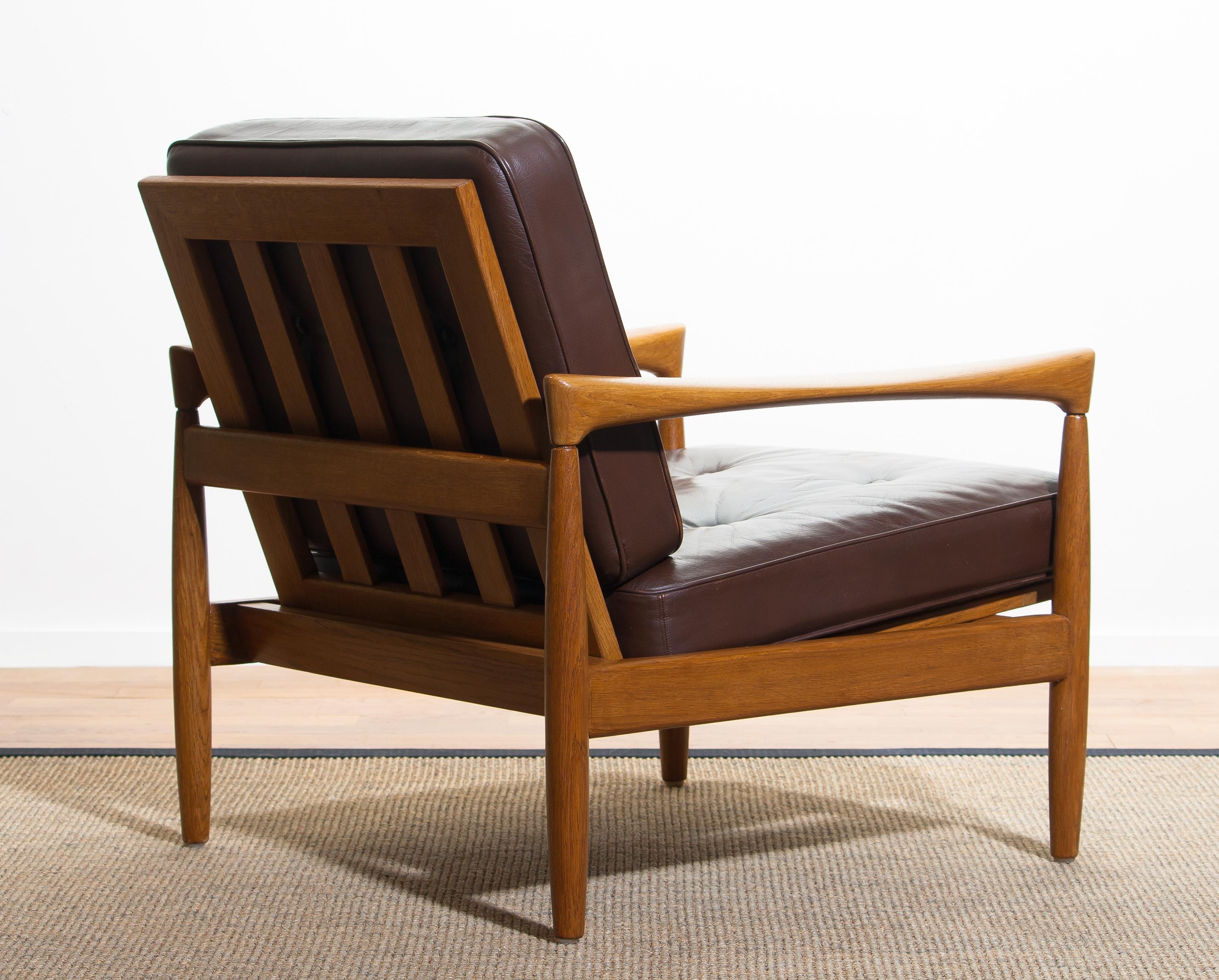 Mid-20th Century 1960s, Oak and Brown Leather Lounge Chair by Erik Wörtz for Bröderna Anderssons
