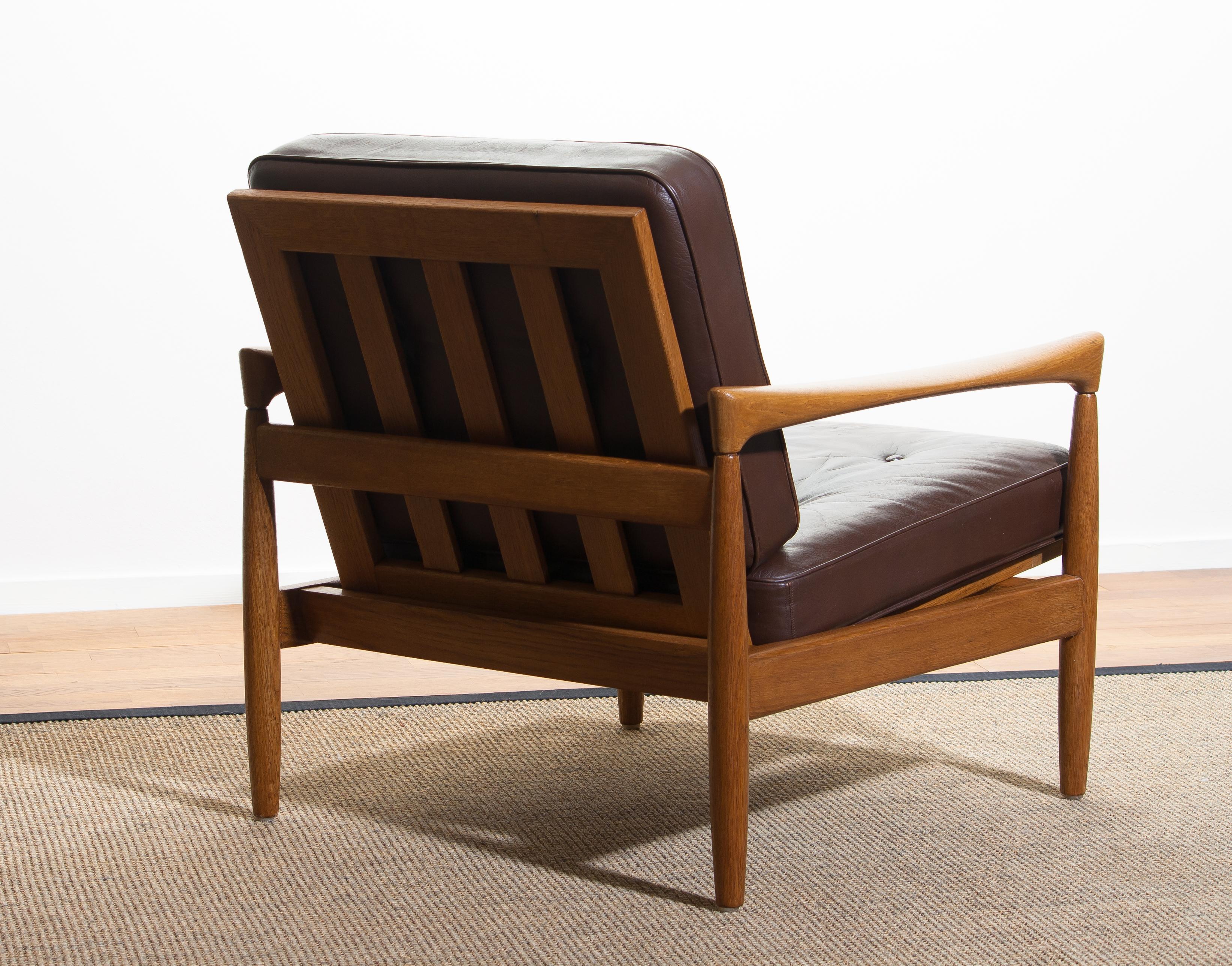 1960s, Oak and Brown Leather Lounge Chair by Erik Wörtz for Broderna Anderssons 2