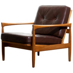 1960s, Oak and Brown Leather Lounge Chair by Erik Wörtz for Bröderna Anderssons