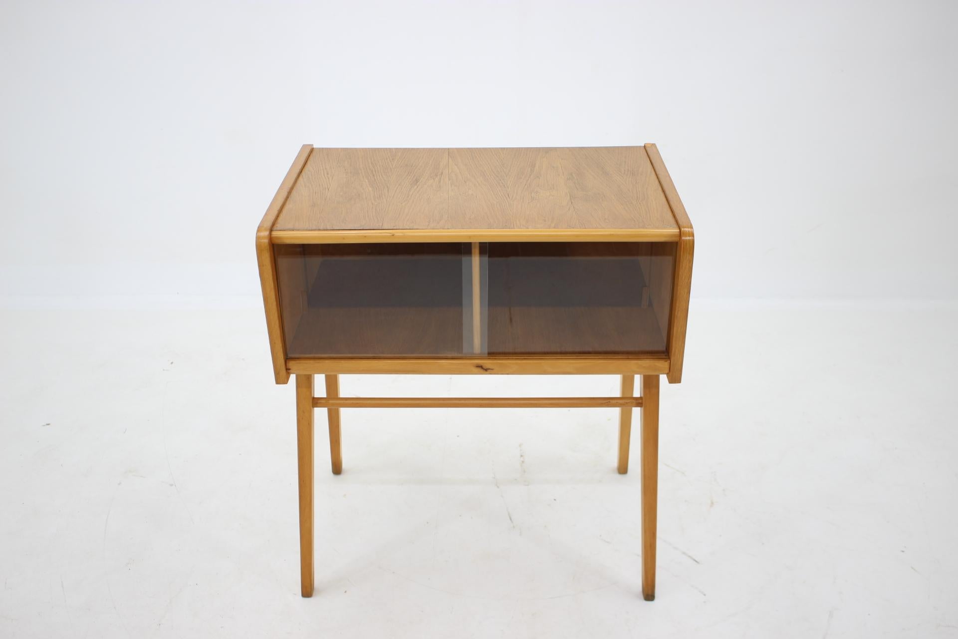 Mid-Century Modern 1960s Oak and Glass Cabinet, Czechoslovakia For Sale