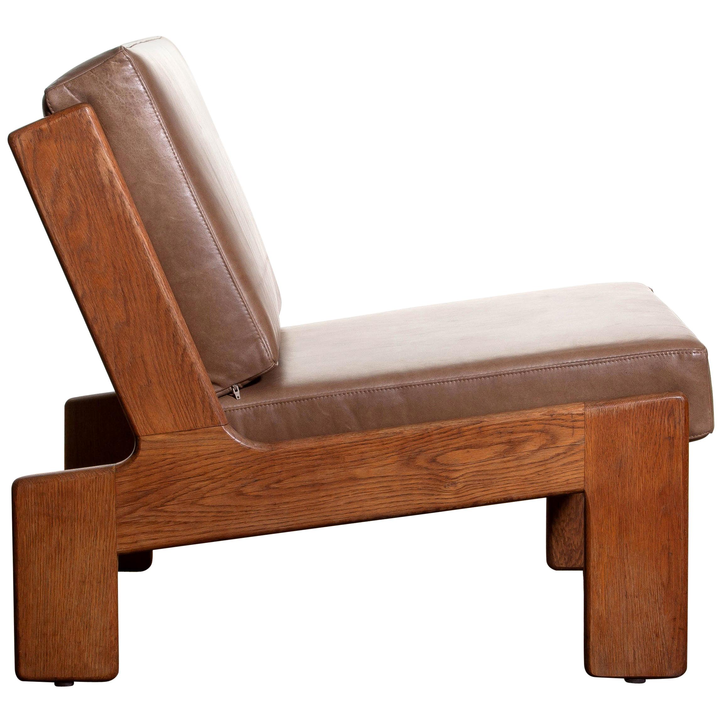 Finnish 1960s, Oak and Leather Cubist Lounge Chair by Esko Pajamies for Asko, Finland