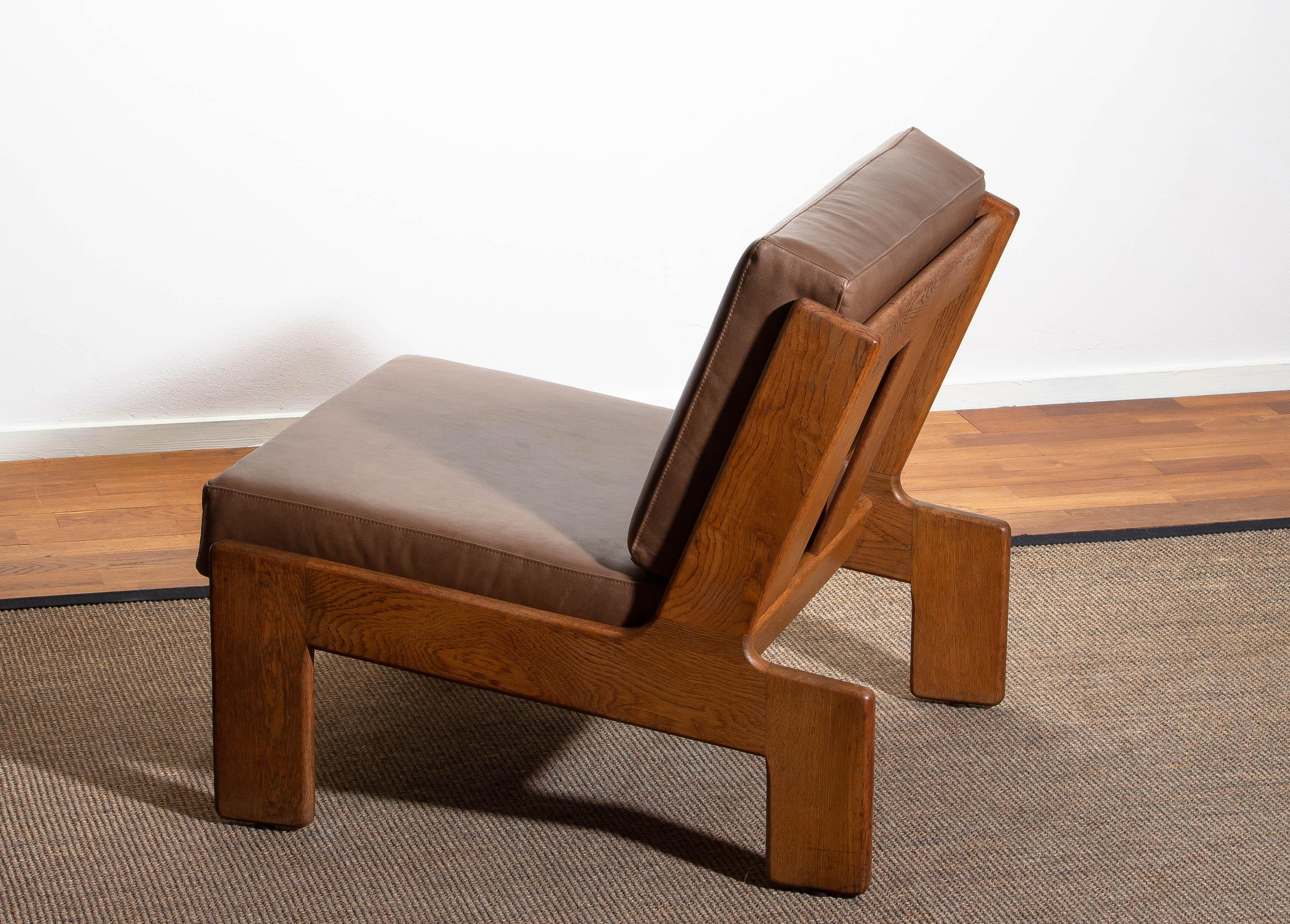 1960s, Oak and Leather Cubist Lounge Chair by Esko Pajamies for Asko, Finland 1