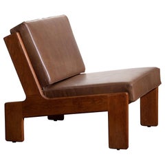 1960s, Oak and Leather Cubist Lounge Chair by Esko Pajamies for Asko, Finland