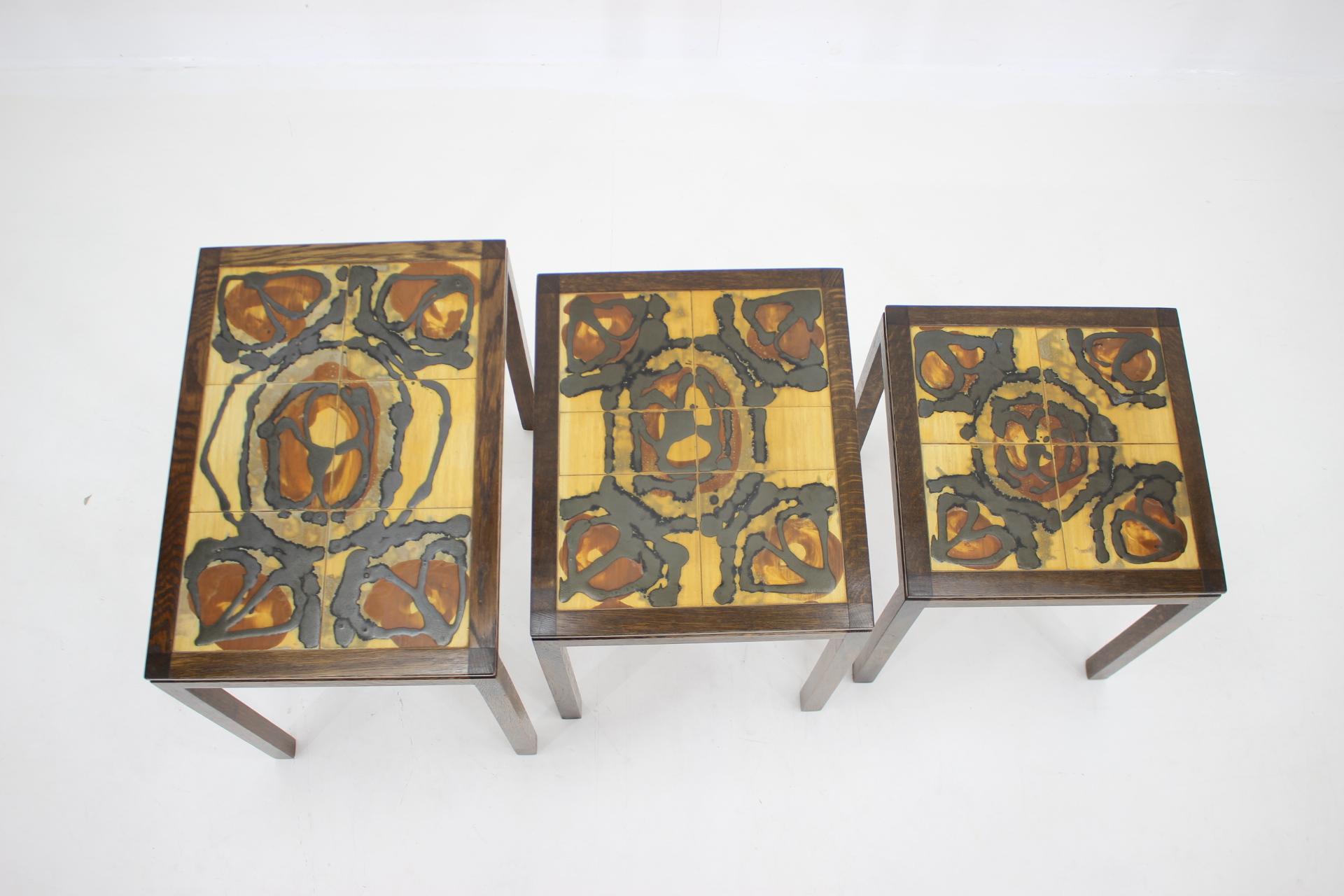 1960s Oak and Tile Nesting Tables, Denmark For Sale 1