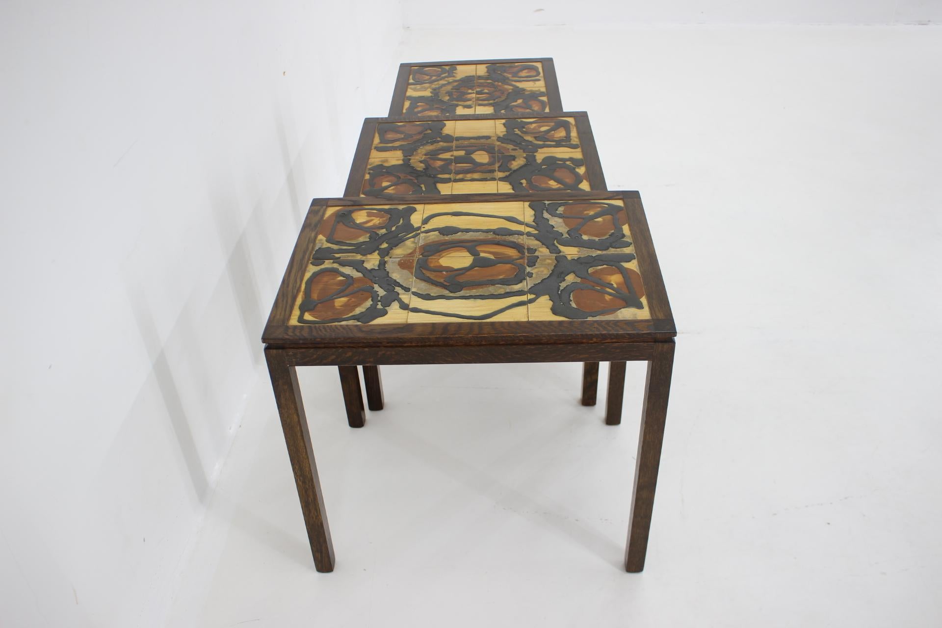 1960s Oak and Tile Nesting Tables, Denmark For Sale 3