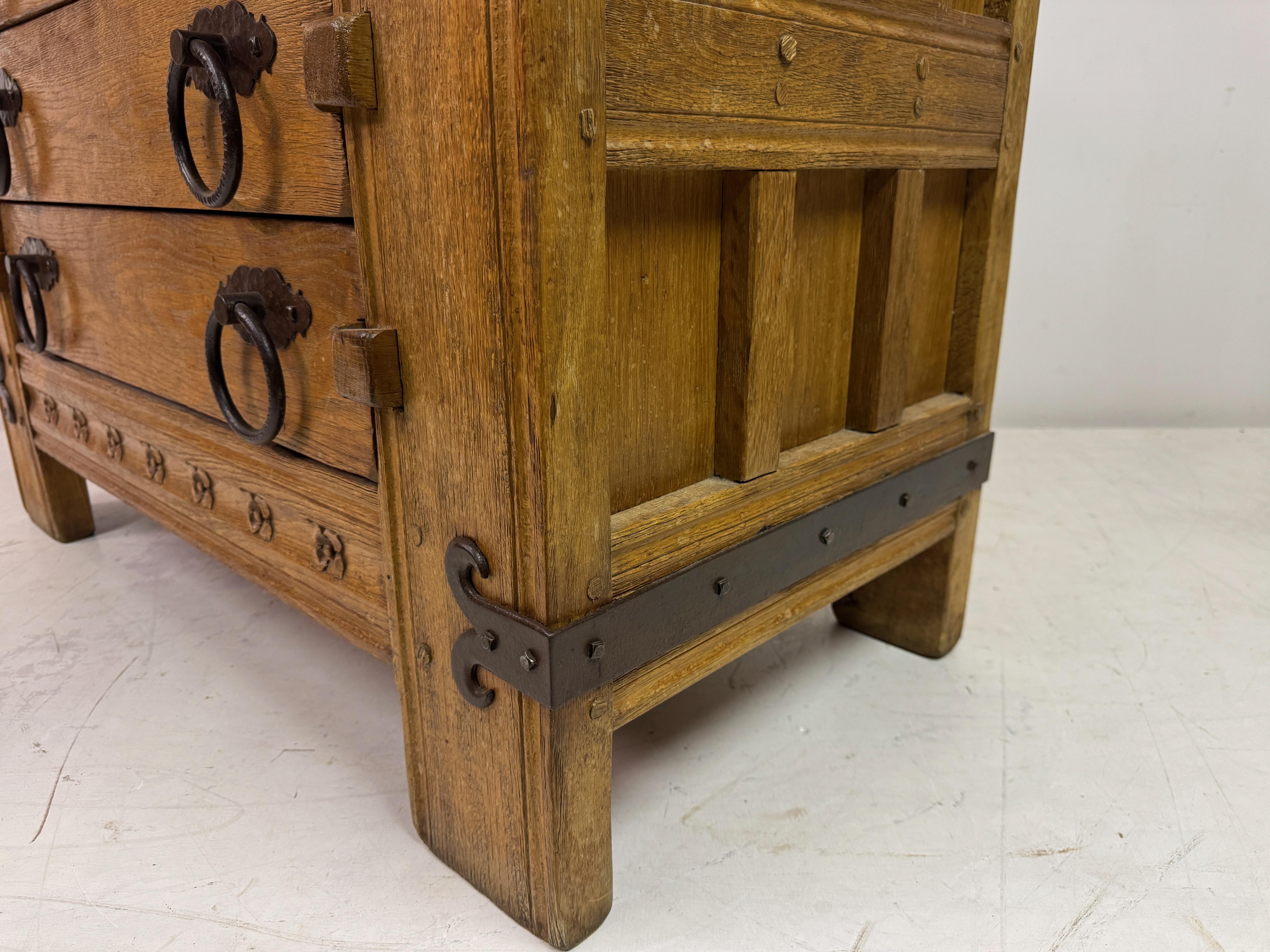 1960s Oak Chest of Drawers with Decorative Ironwork For Sale 8