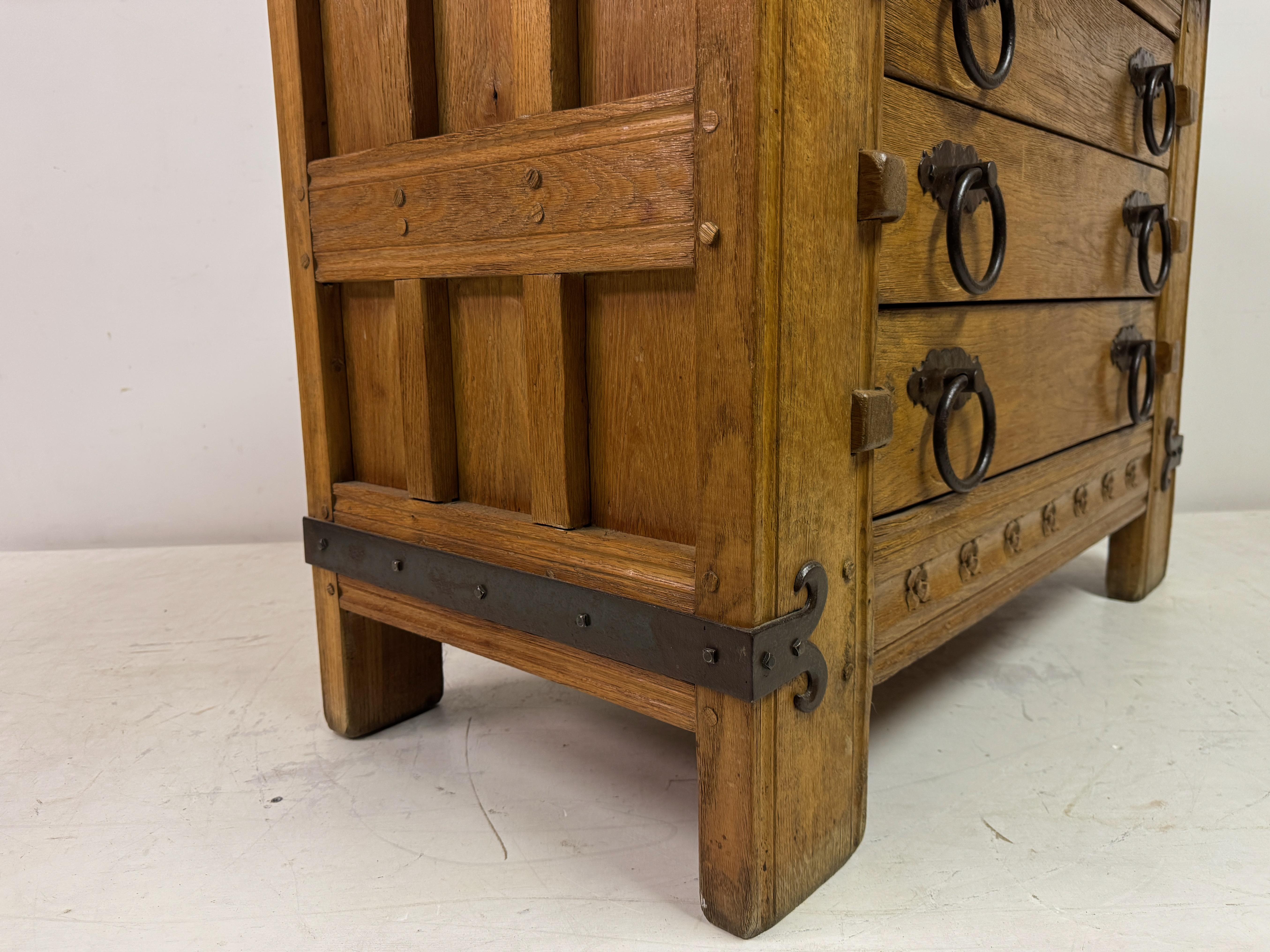 1960s Oak Chest of Drawers with Decorative Ironwork For Sale 12