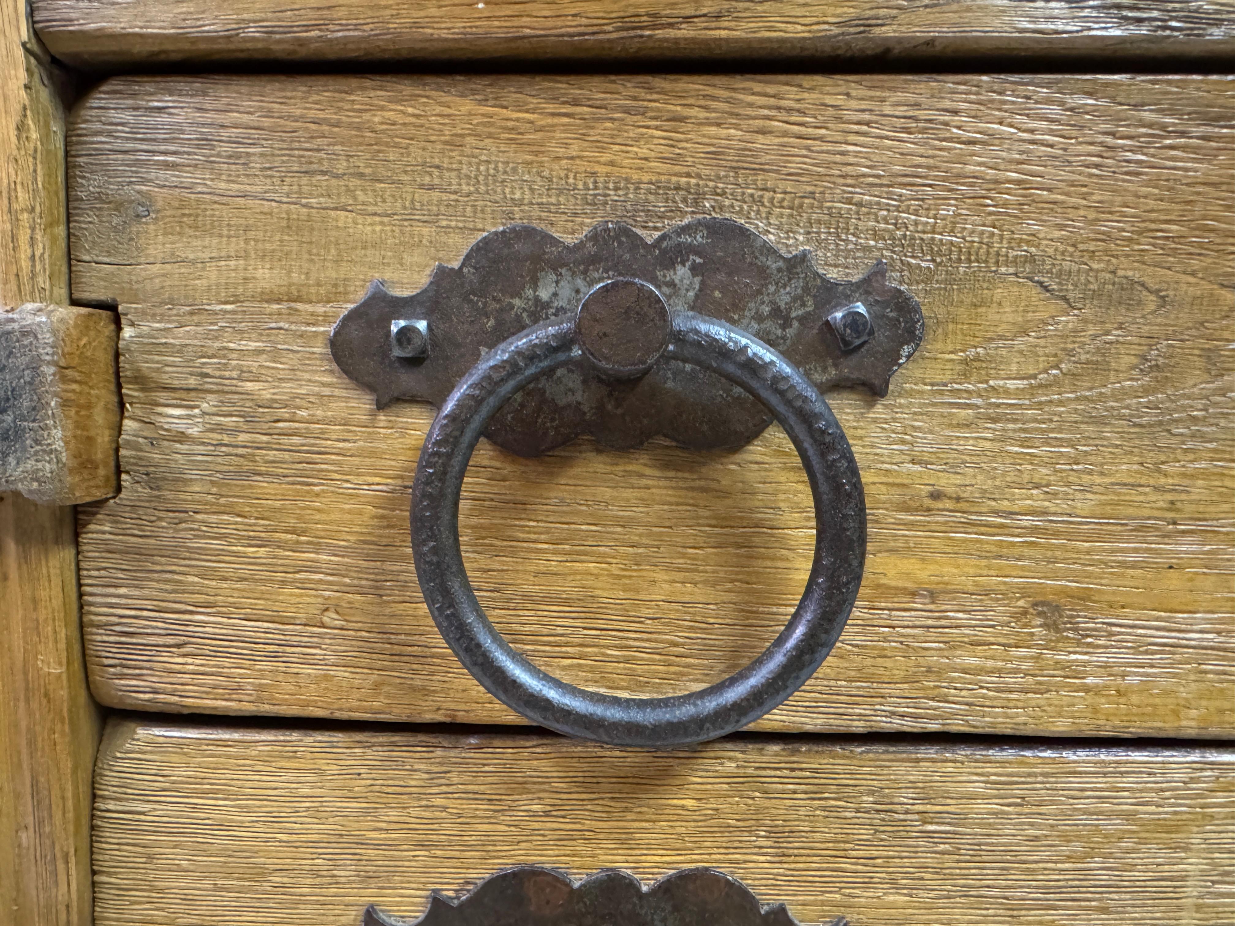 1960s Oak Chest of Drawers with Decorative Ironwork For Sale 1