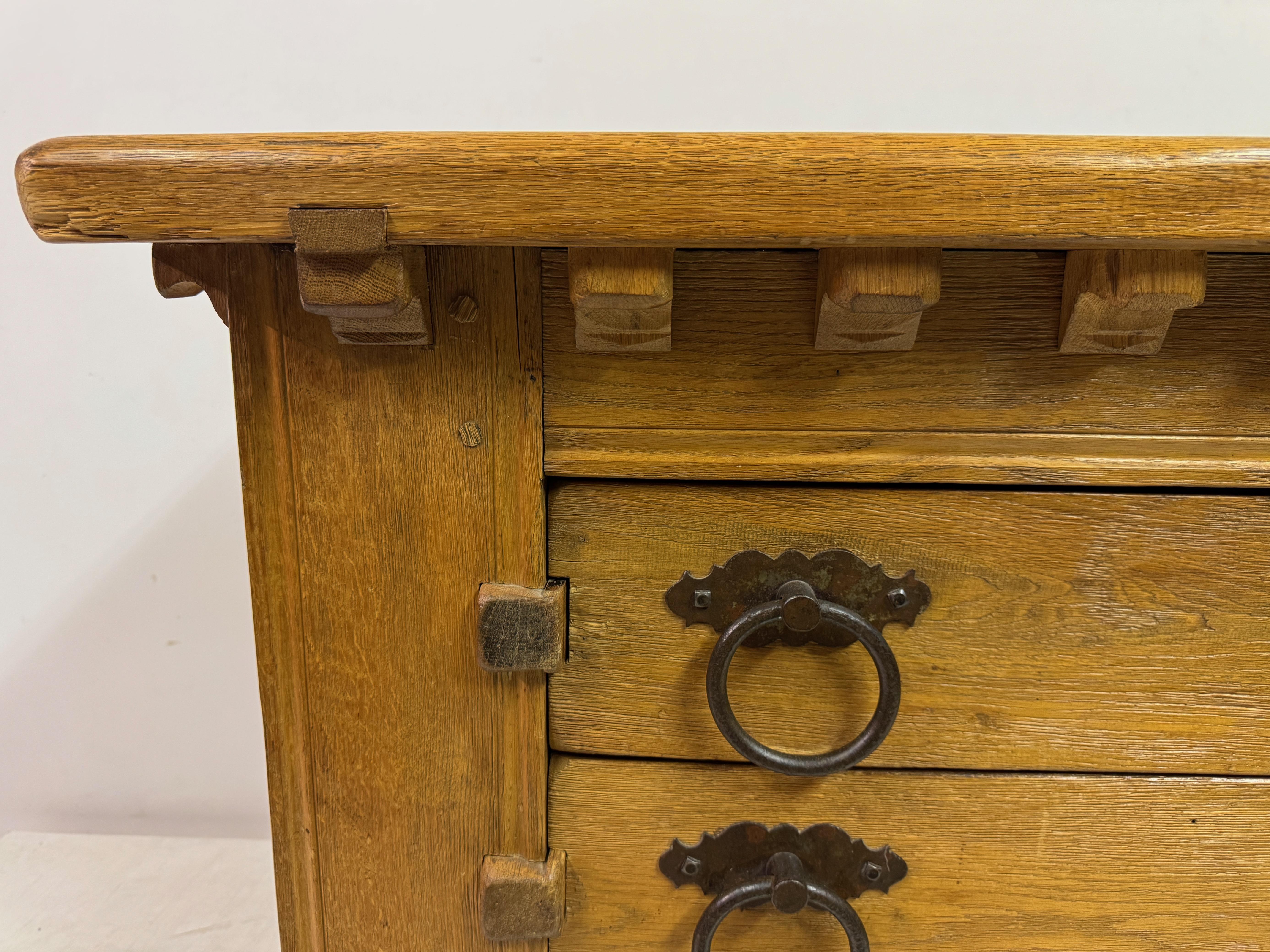 1960s Oak Chest of Drawers with Decorative Ironwork For Sale 2