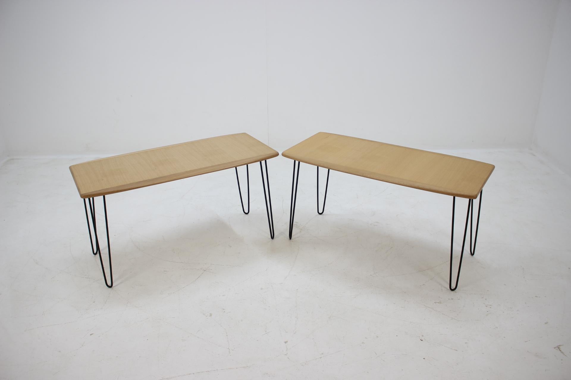 - The top desk has been repolished 
- The iron legs were added afterwards 
- Two pieces available.