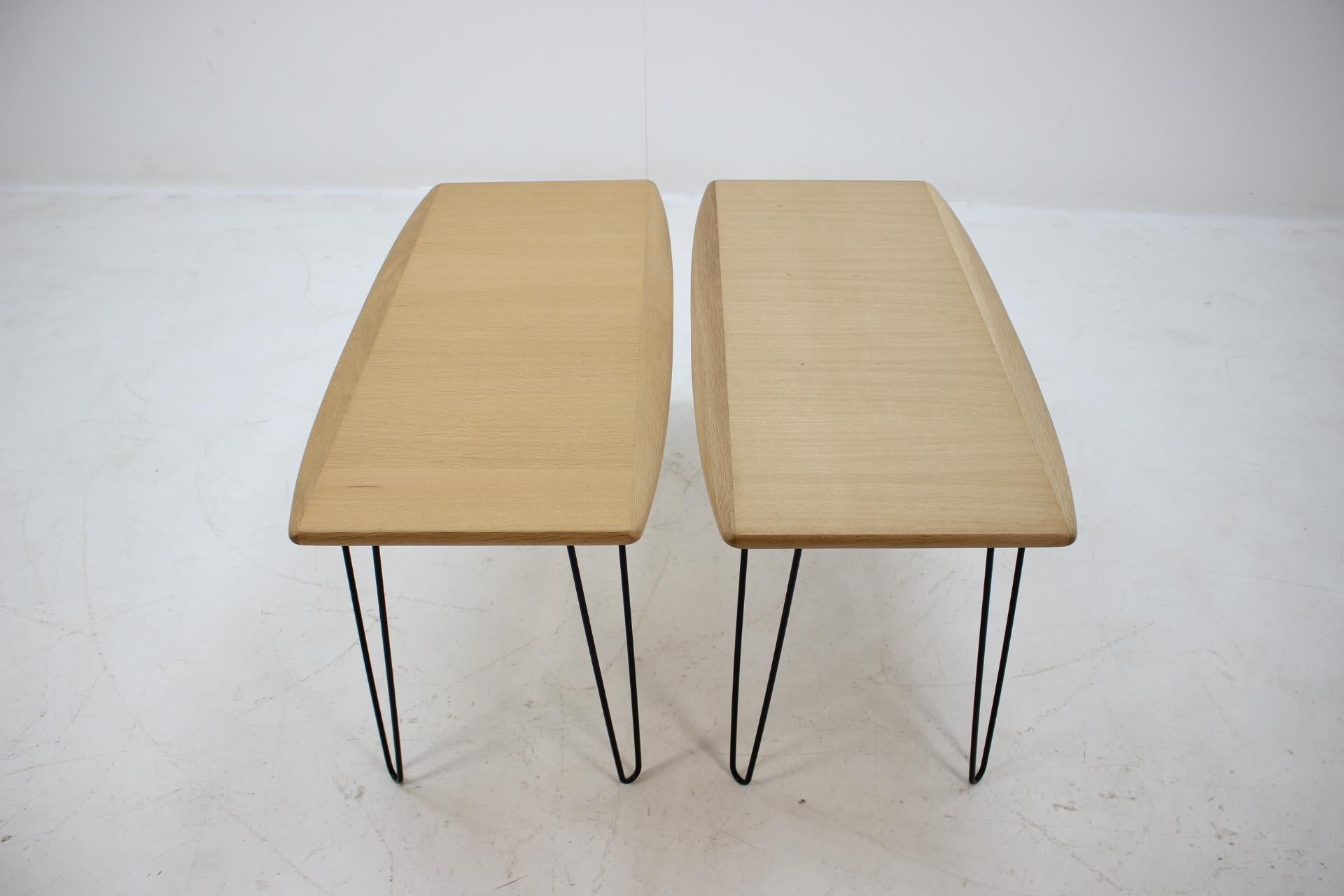 Iron 1960s Oak Coffee Table on Hairpin Legs For Sale