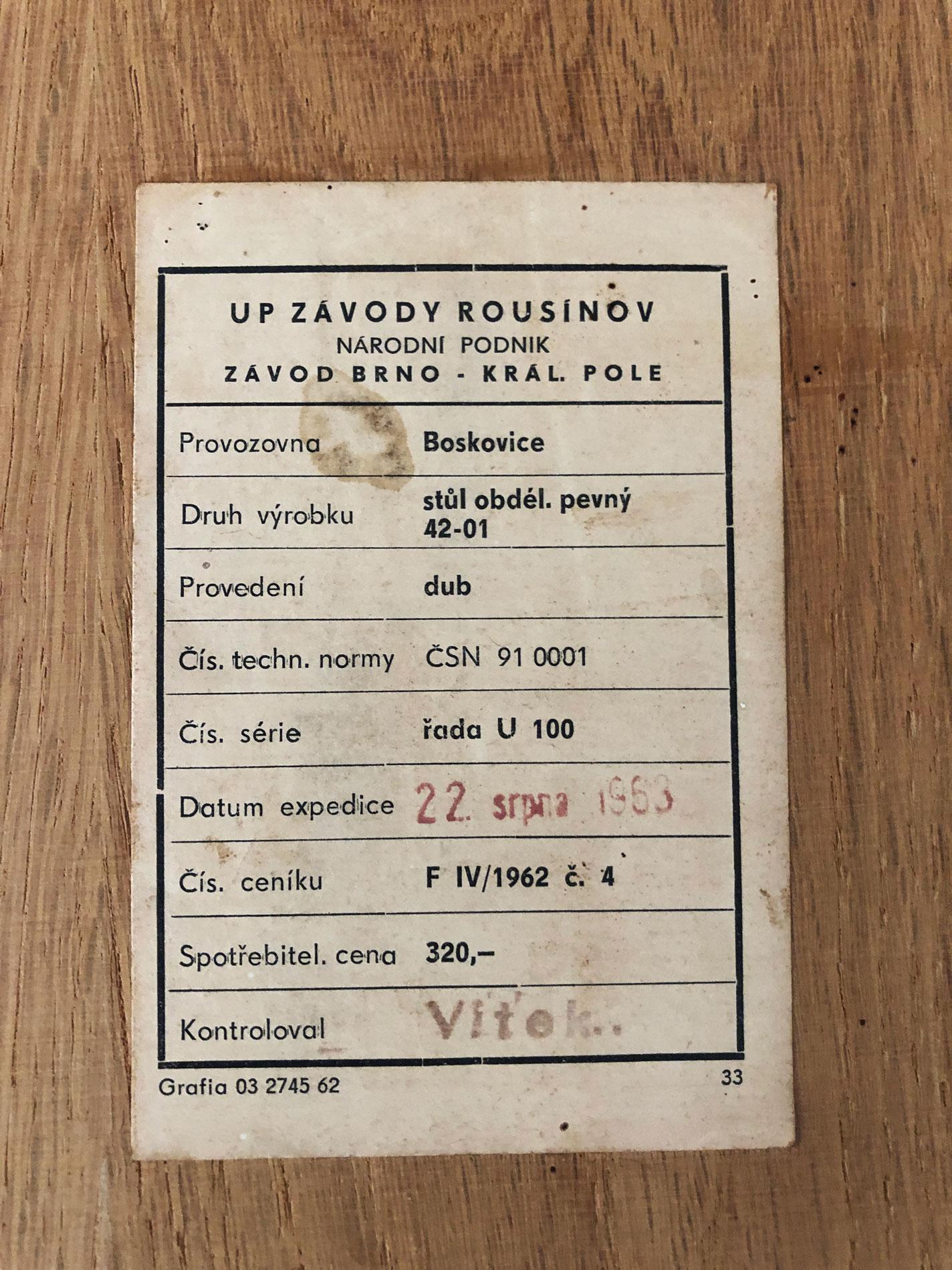 1960's Oak DIning Table by UP Zavody 1
