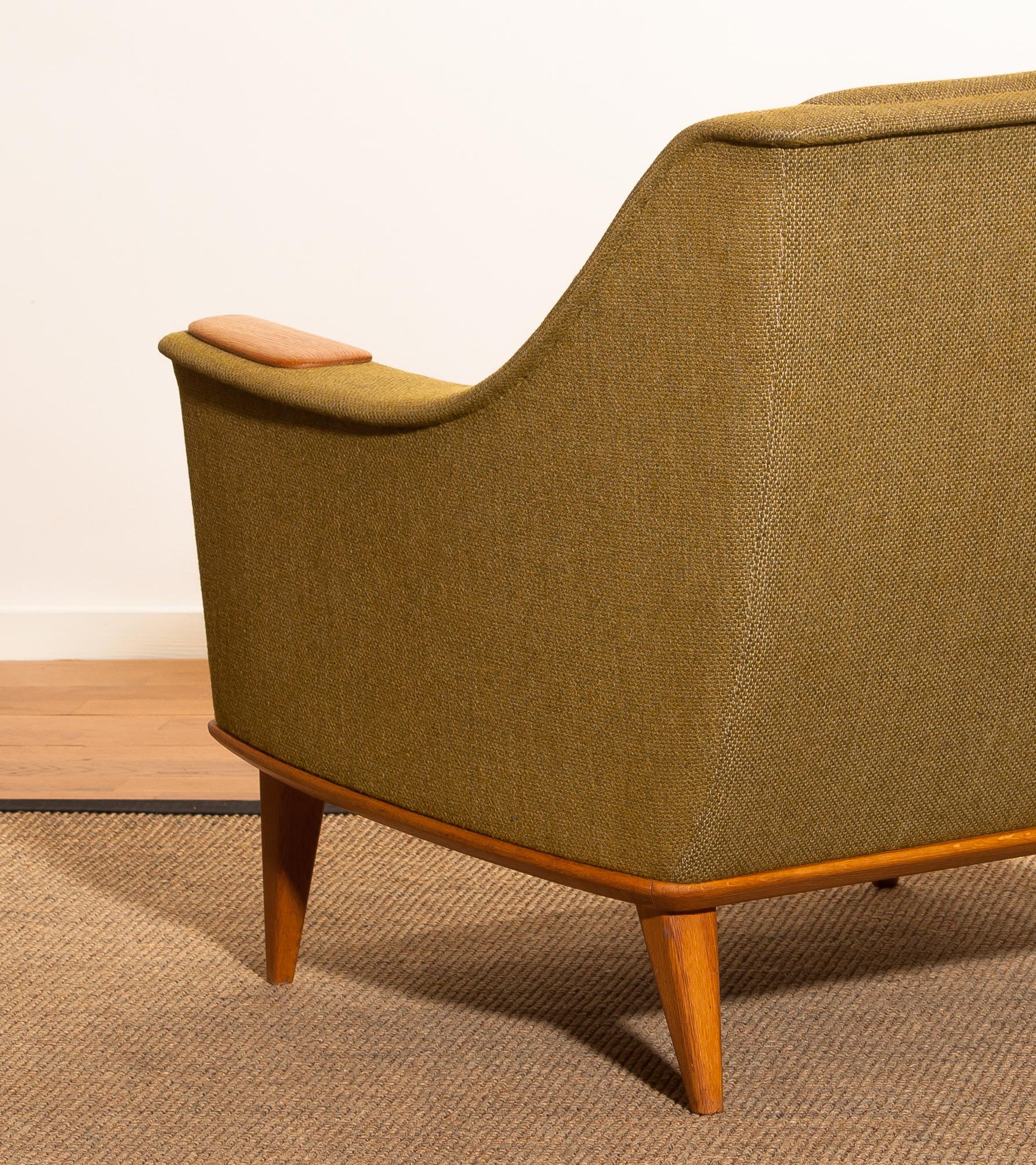 1960s, Oak Green Upholstered Lounge Chair by Folke Ohlsson for DUX, Sweden 3