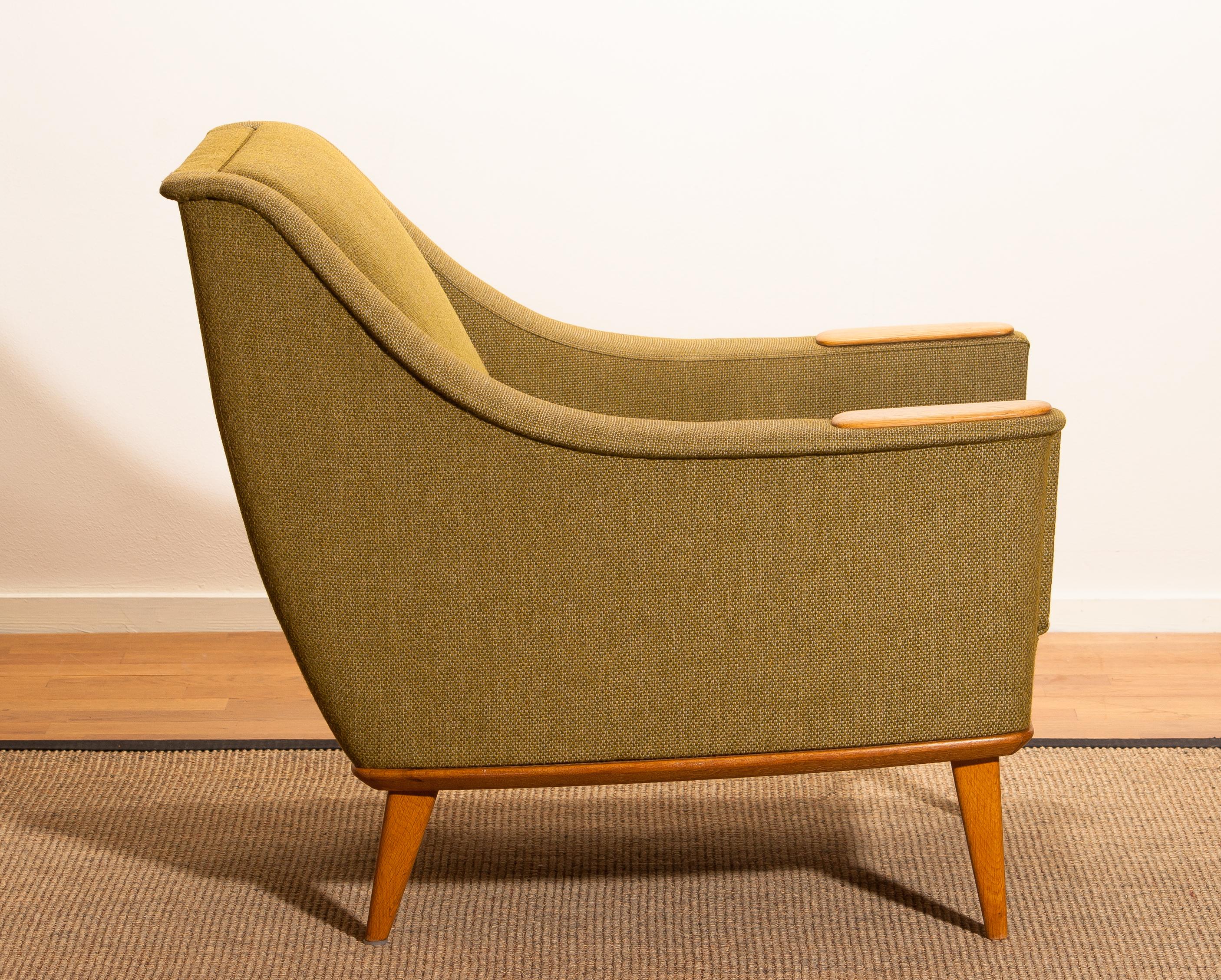 1960s, Oak Green Upholstered Lounge Chair by Folke Ohlsson for DUX, Sweden 5