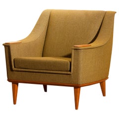 1960s, Oak Green Upholstered Lounge Chair by Folke Ohlsson for DUX, Sweden