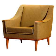 1960s, Oak Green Upholstered Lounge Chair by Folke Ohlsson for DUX, Sweden