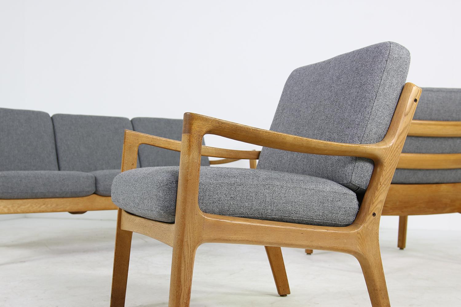 1960s Oak Living Room Set Sofa & Two Lounge Chairs Ole Wanscher, Danish Modern For Sale 8