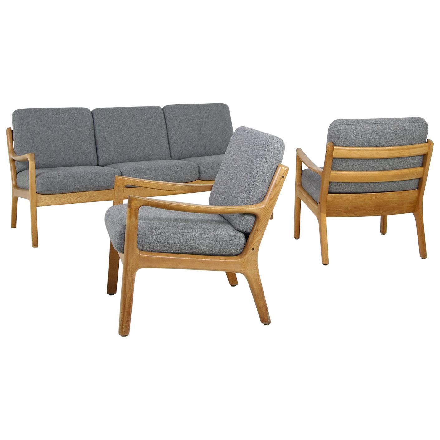 1960s Oak Living Room Set Sofa & Two Lounge Chairs Ole Wanscher, Danish Modern For Sale