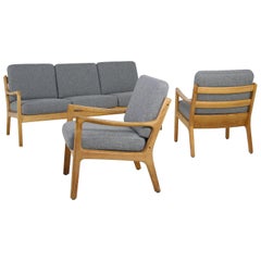 1960s Oak Living Room Set Sofa & Two Lounge Chairs Ole Wanscher, Danish Modern