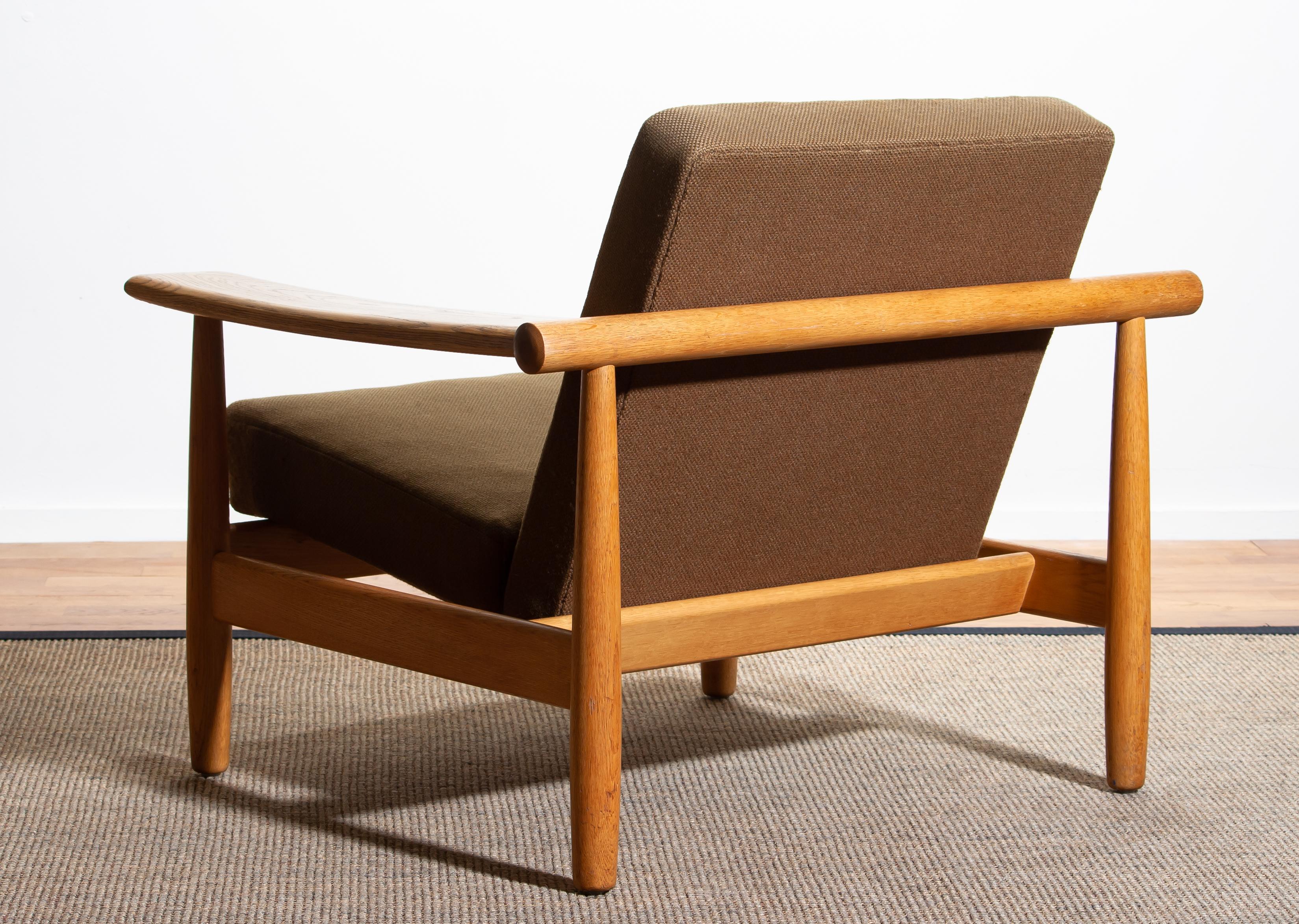 Fabric 1960s Oak Lounge Chair, Denmark