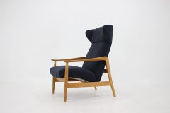 1960s Oak Reclining Wing Chair, Czechoslovakia