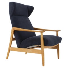 Retro 1960s Oak Reclining Wing Chair, Czechoslovakia