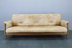 1960s Oak Scandinavian 3-Seater Sofa in Fine Leather Upholstery