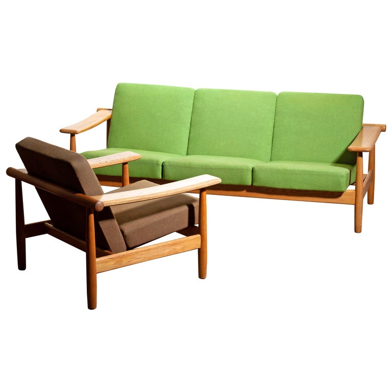 1960s Oak Sofa And Lounge Chair Or Living Room Set From Denmark In Getama Style