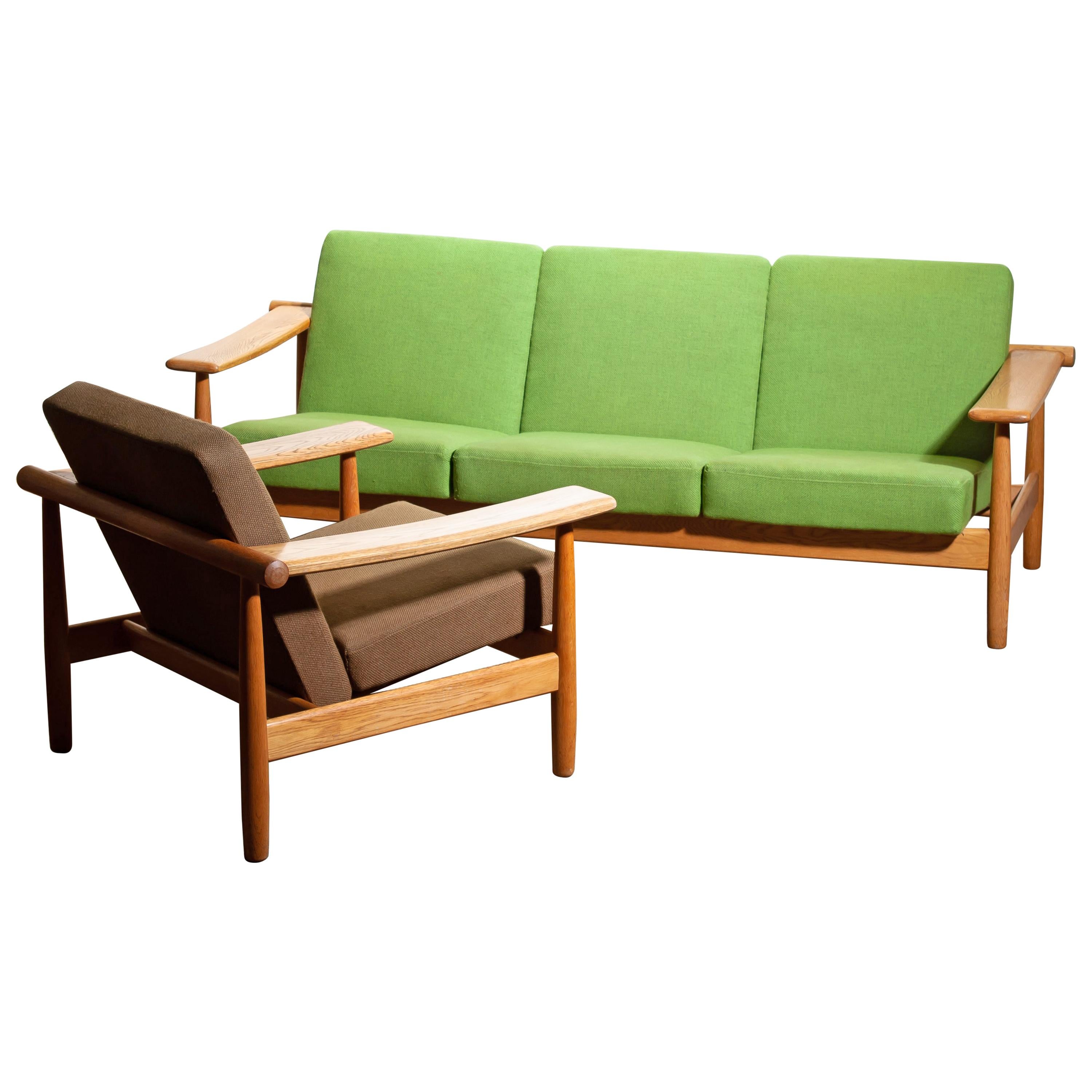 1960s, Oak Sofa and Lounge Chair / Livingroom Set from Denmark in GETAMA Style