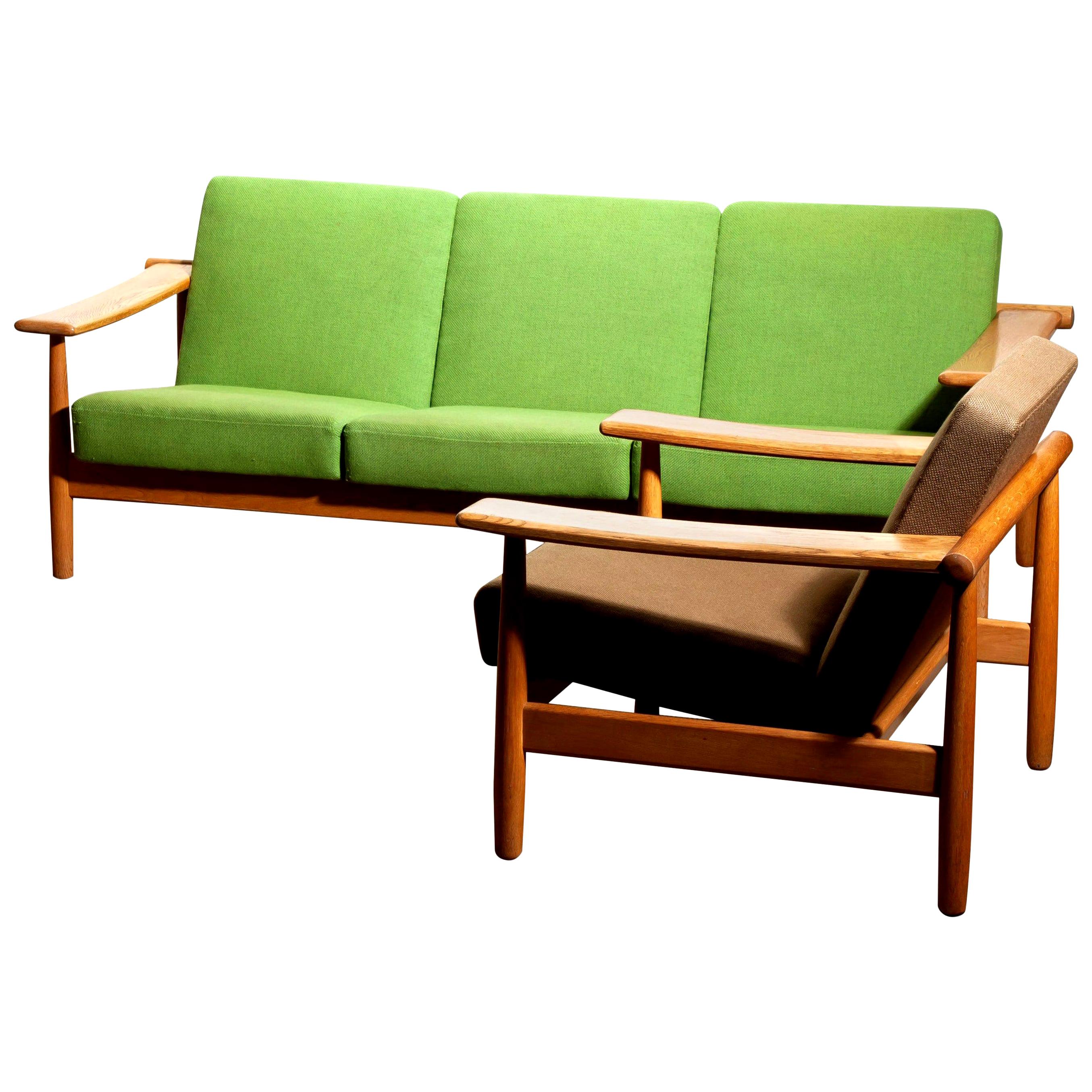 1960s, Oak Sofa and Lounge Chair or Living Room Set from Denmark