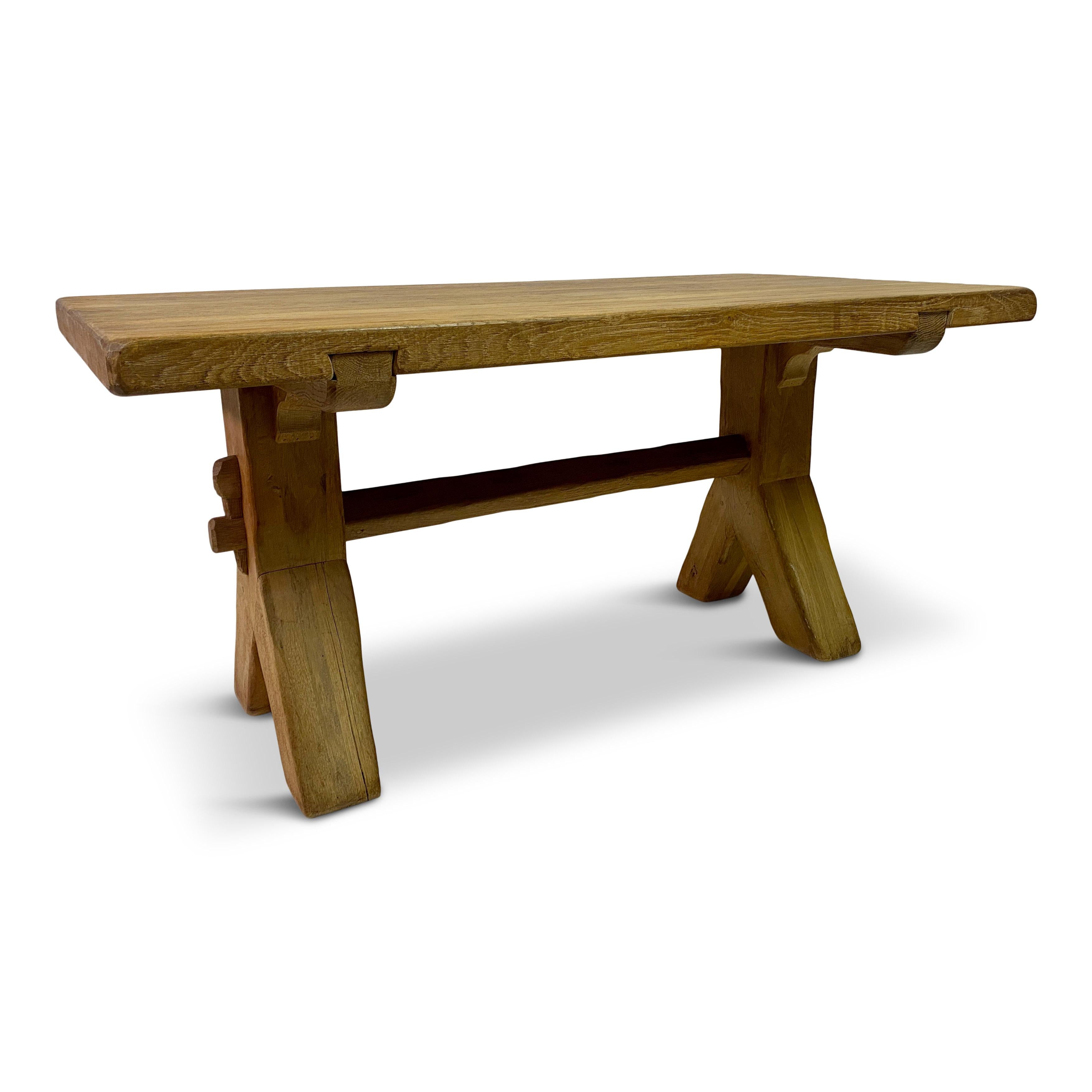 1960S Oak Oak Trestle Dining Table By De Puydt en vente 9