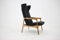 1960s Oak Wing Chair in Bouclé Upholstery, Czechoslovakia