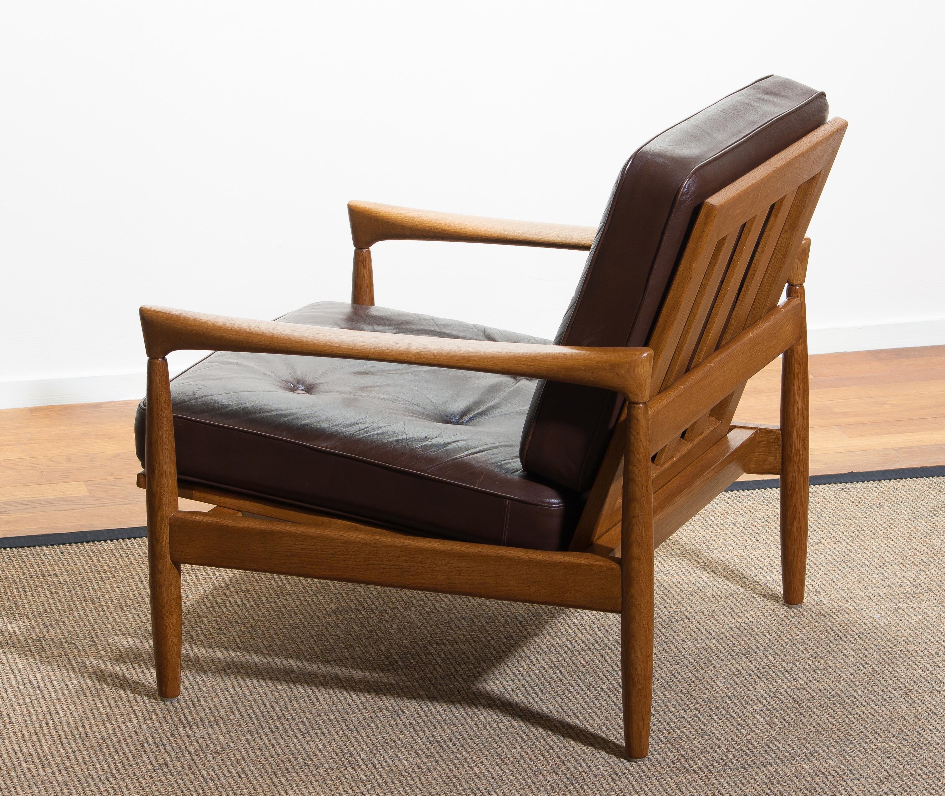 1960s, Oak with Brown Leather Lounge Chair by Erik Wörtz for Bröderna Anderssons 4