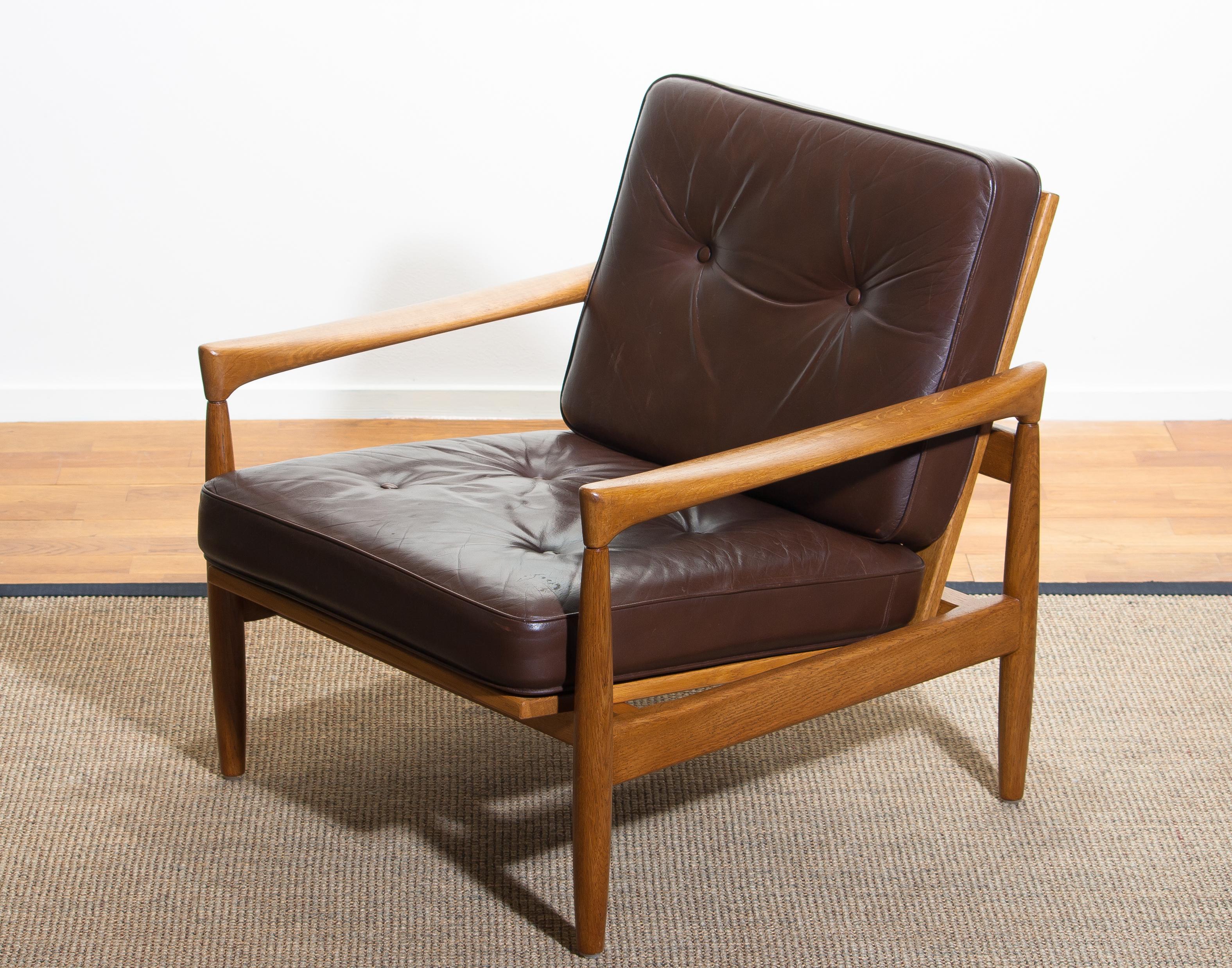 1960s, Oak with Brown Leather Lounge Chair by Erik Wörtz for Bröderna Anderssons 7