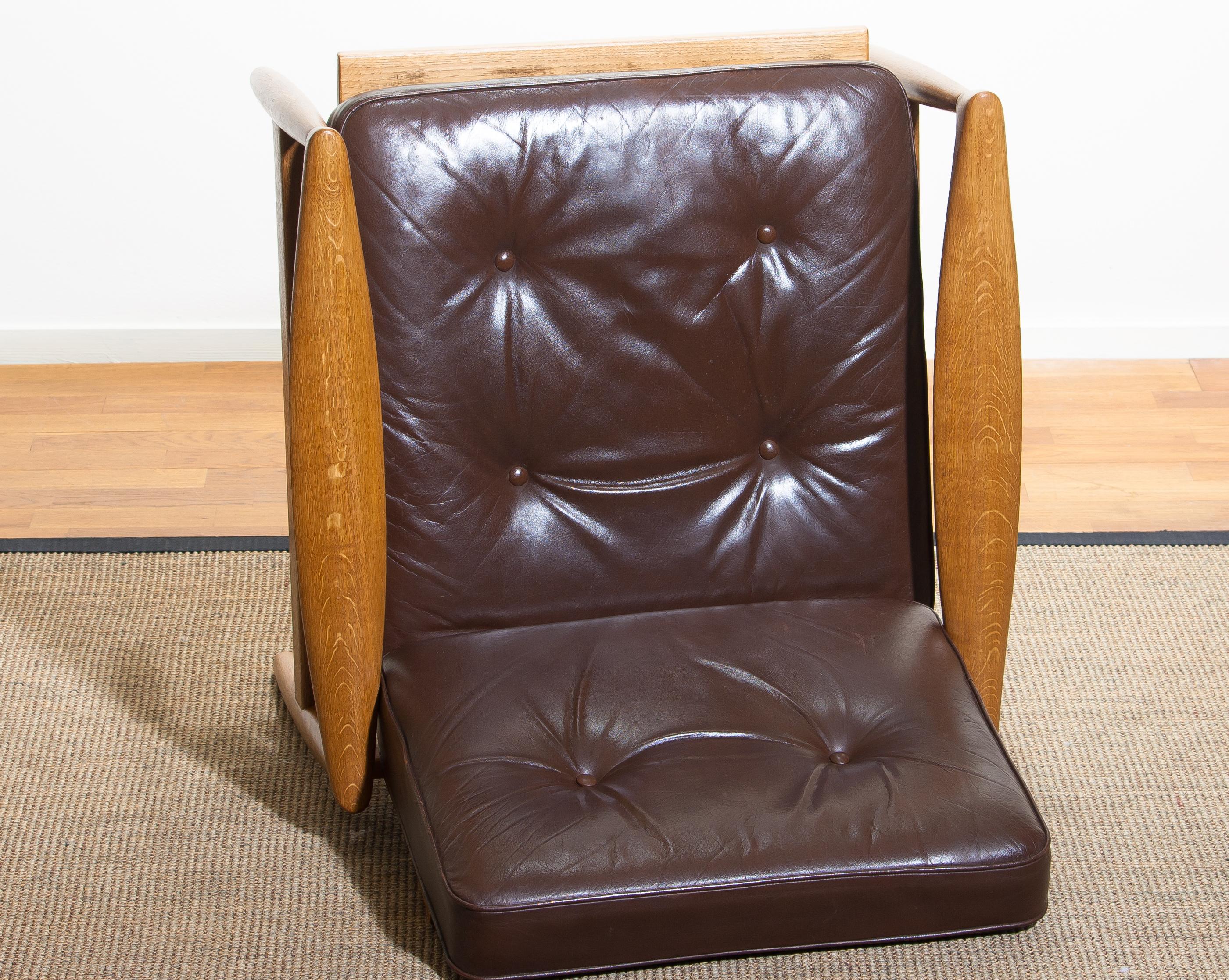 1960s, Oak with Brown Leather Lounge Chair by Erik Wörtz for Bröderna Anderssons 8