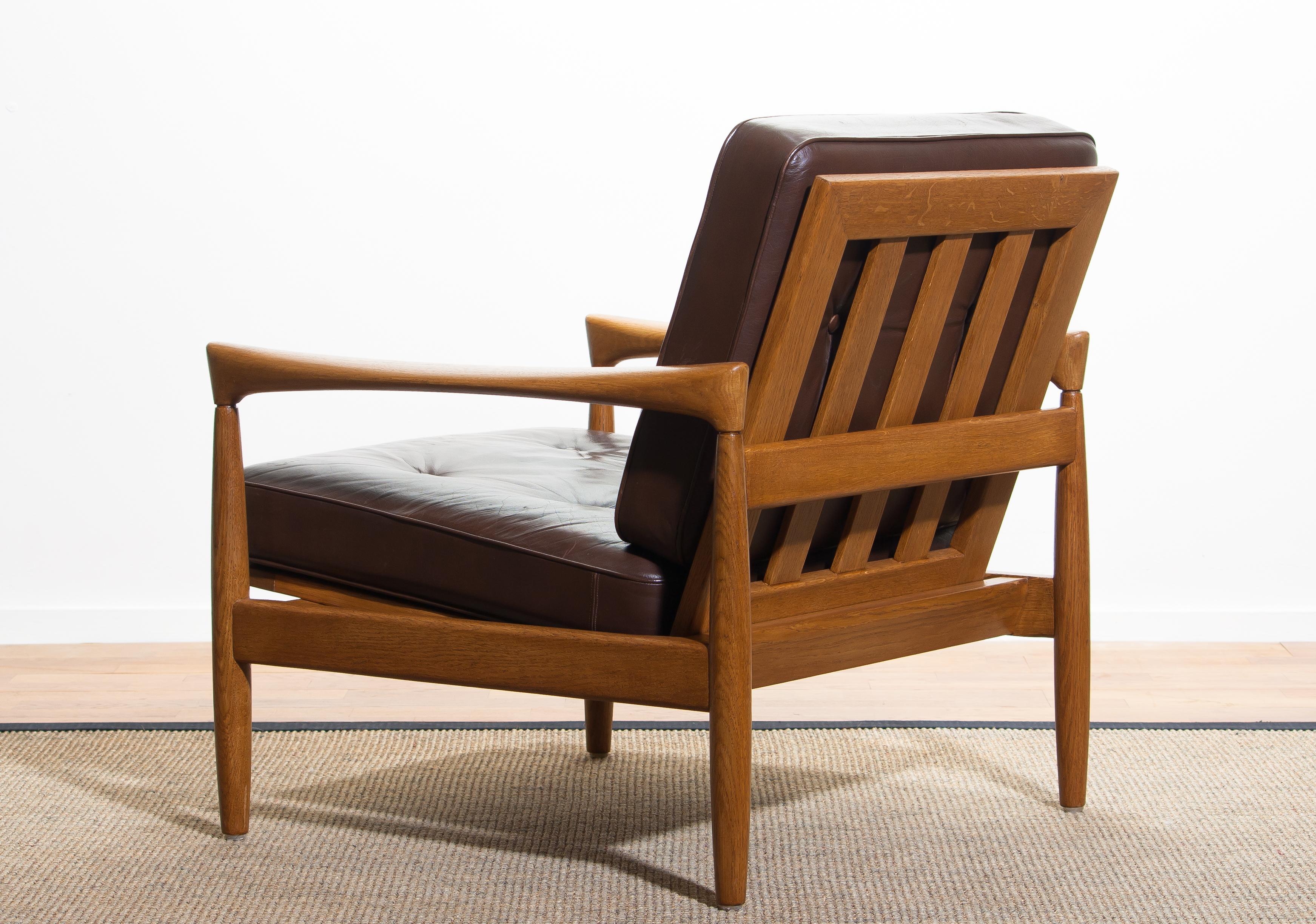 Mid-20th Century 1960s, Oak with Brown Leather Lounge Chair by Erik Wörtz for Bröderna Anderssons