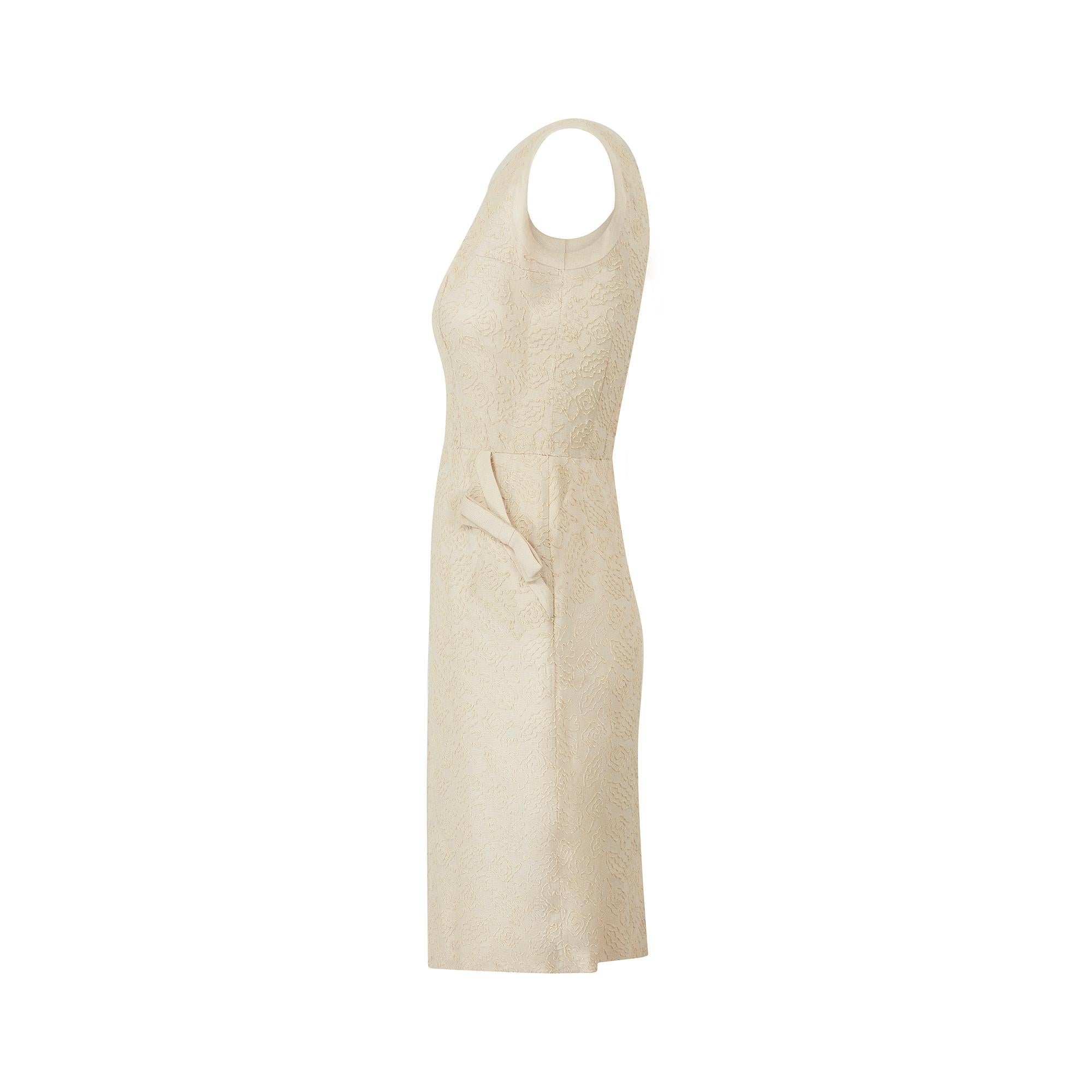 Beige 1960s Oatmeal Linen Textured Linen Dress For Sale