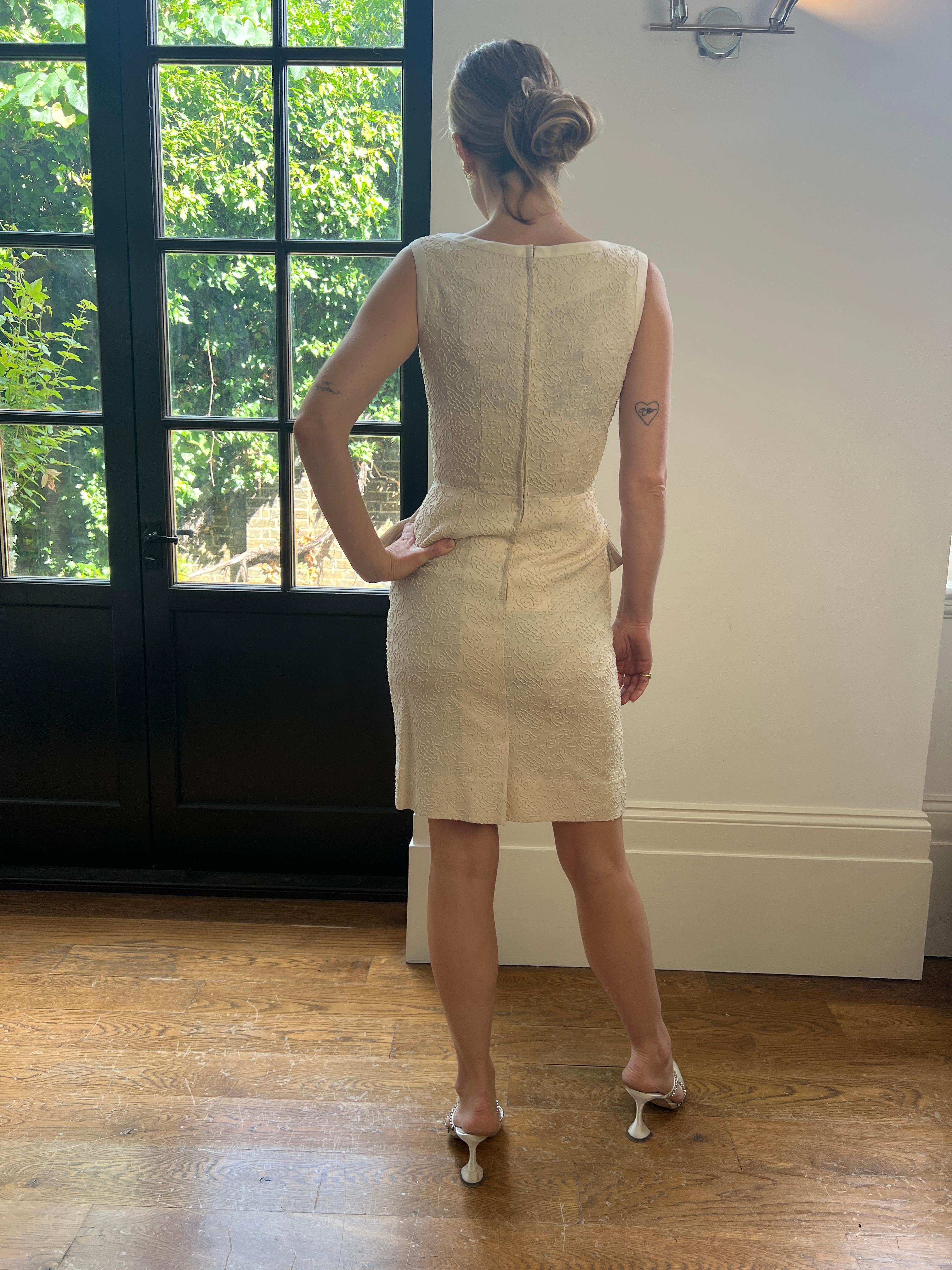 1960s Oatmeal Linen Textured Linen Dress For Sale 2