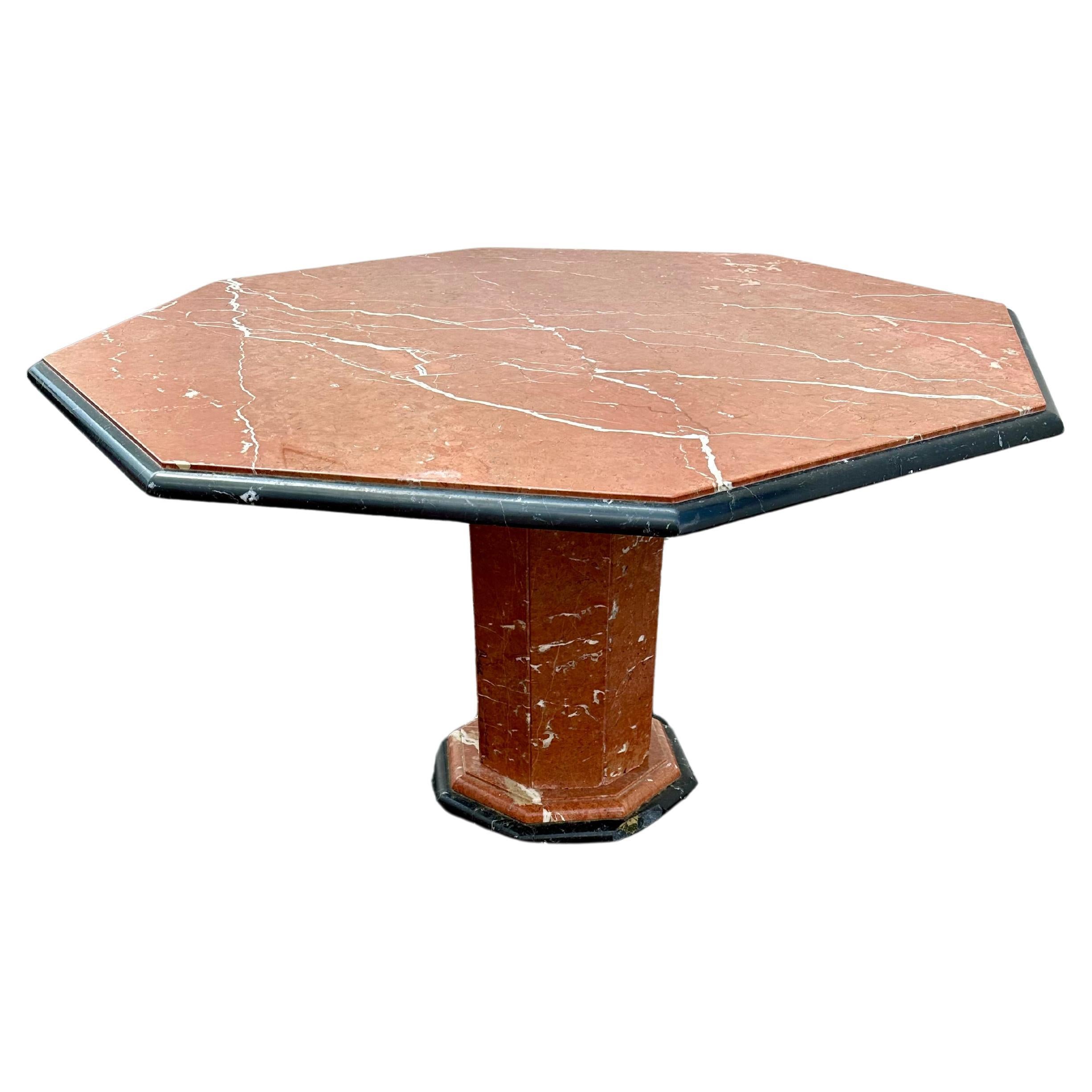 1960s Octagon Marble Black Red Brown Dining Pedestal Table