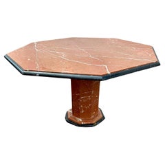 Vintage 1960s Octagon Marble Black Red Brown Dining Pedestal Table