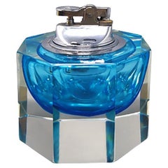 1960s Octagonal Blue Table Lighter in Muran Glass by Flavio Poli for Seguso